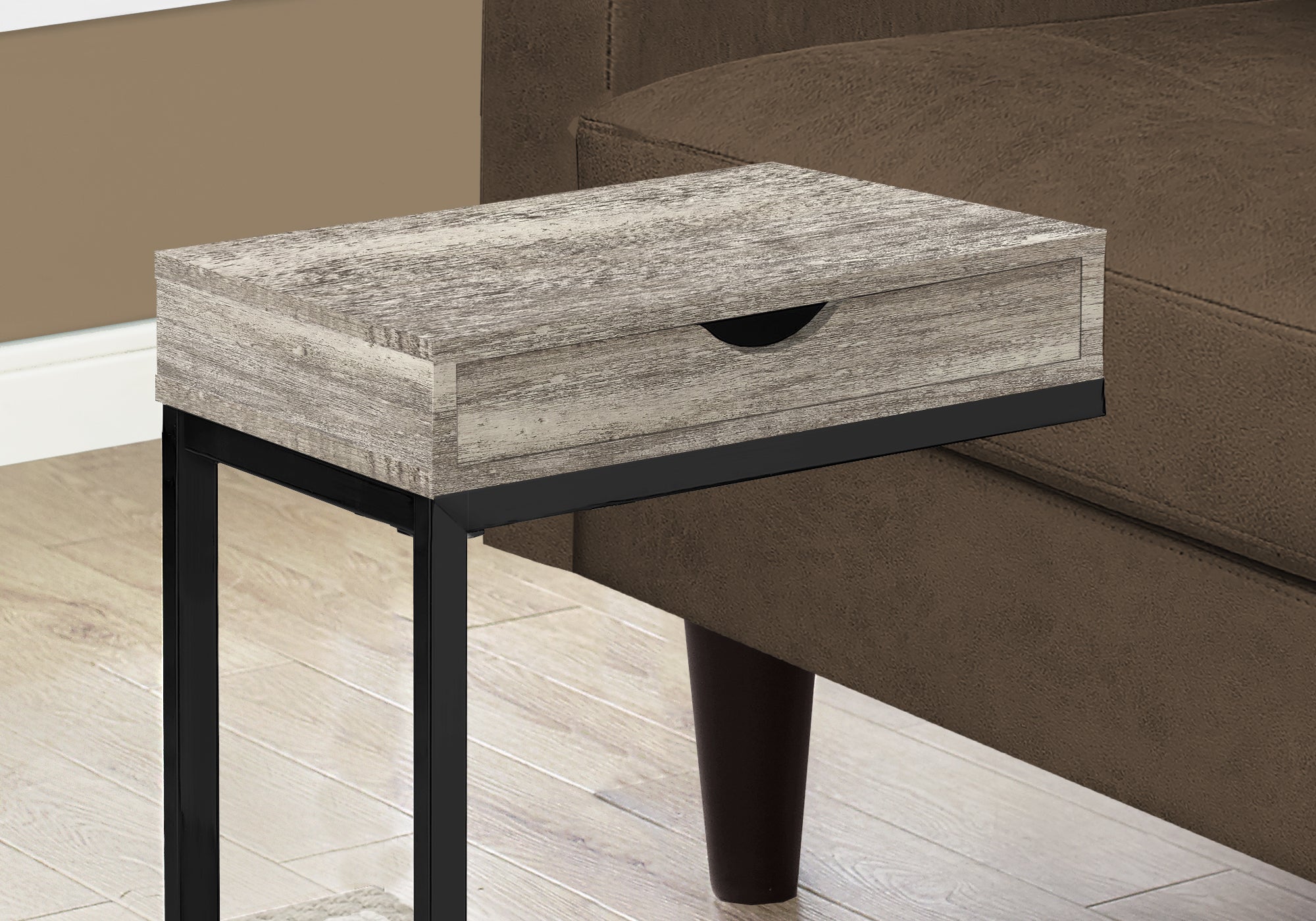Accent Table - Taupe Reclaimed Wood-Look / Black / Drawer