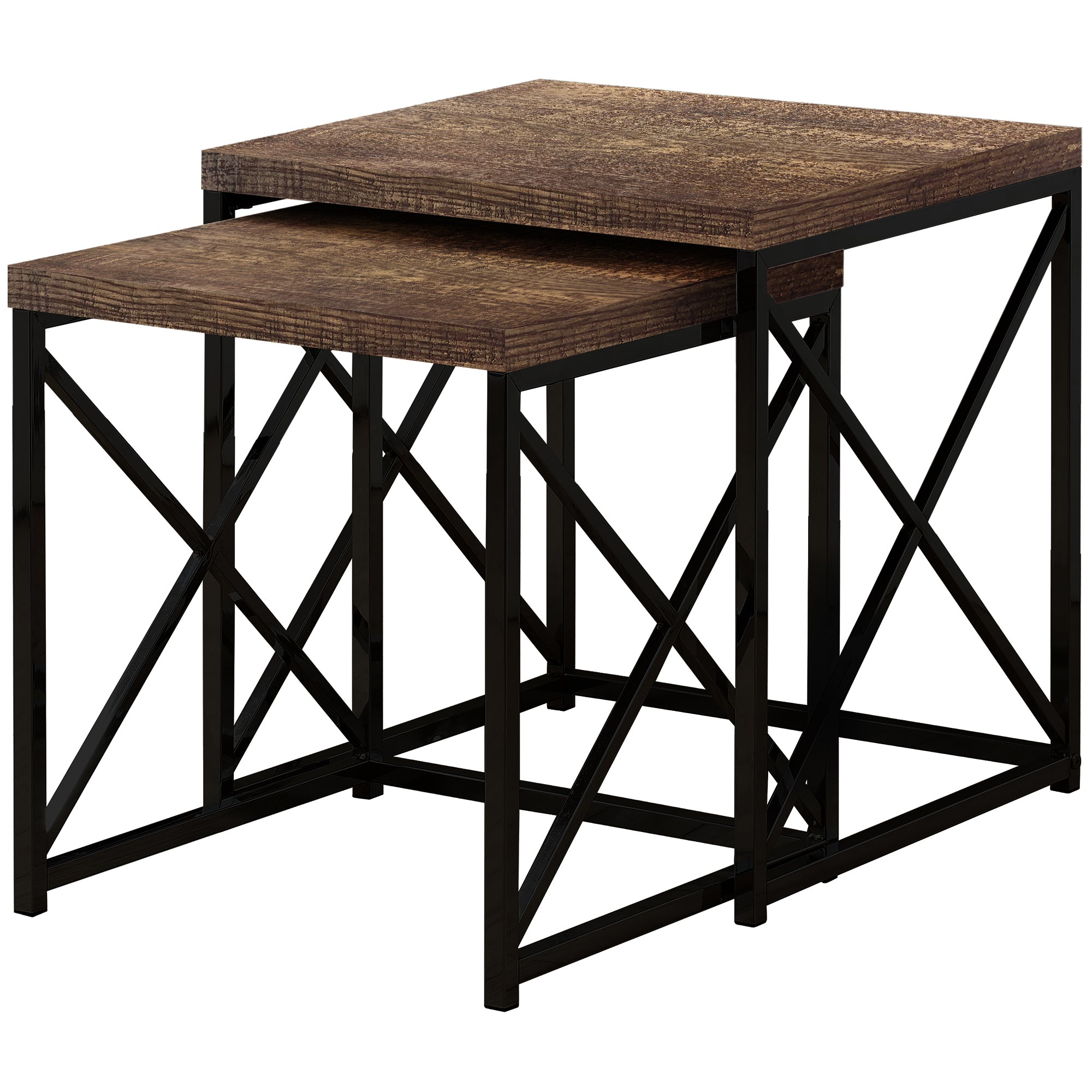 Nesting Table - 2Pcs Set / Brown Reclaimed Wood / Black