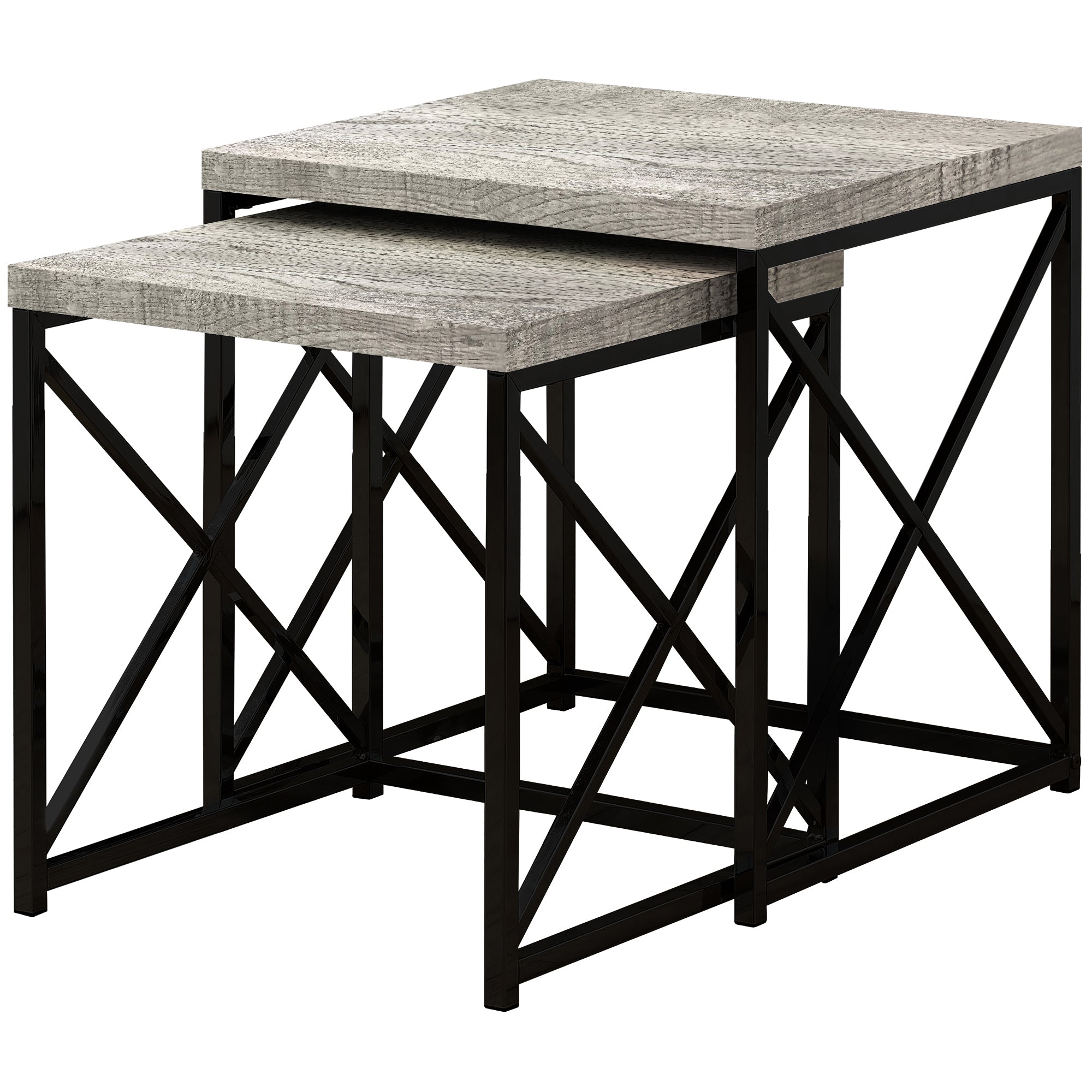 Nesting Table - 2Pcs Set / Grey Reclaimed Wood / Black