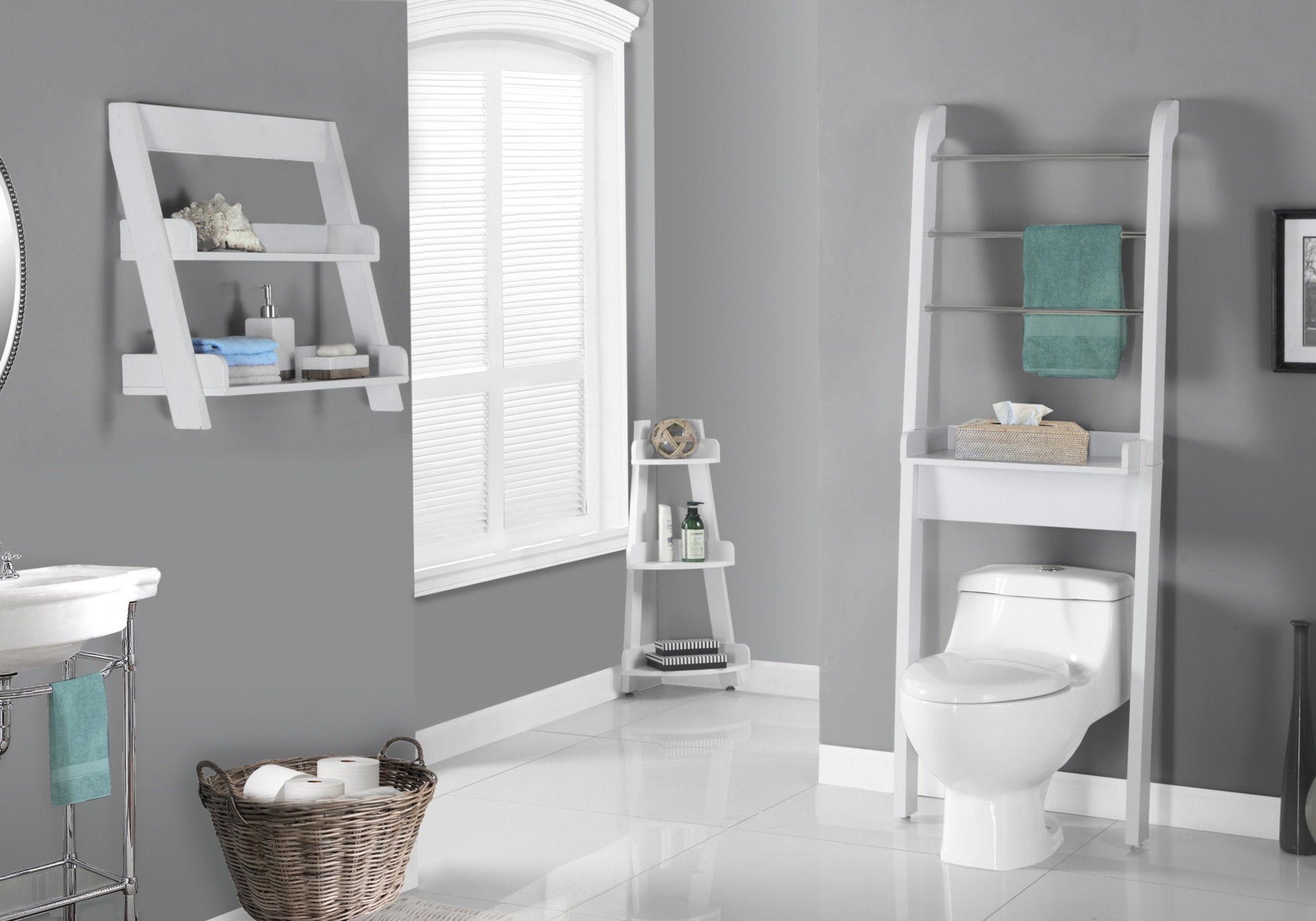 Bathroom Accent - 34H / White Corner Etagere