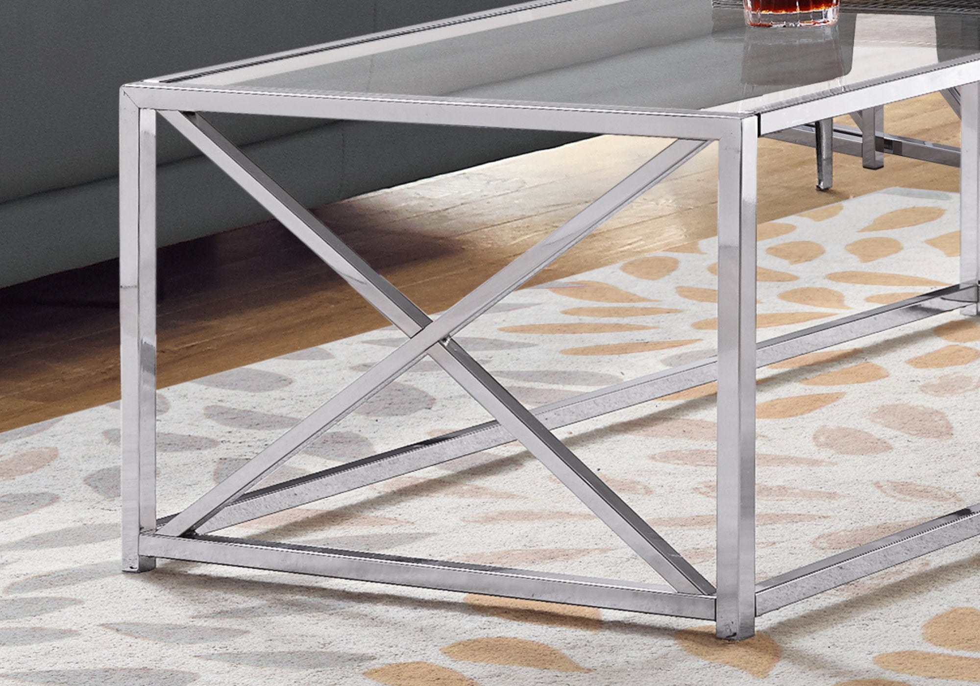 Coffee Table - 44L / Chrome Metal With Tempered Glass
