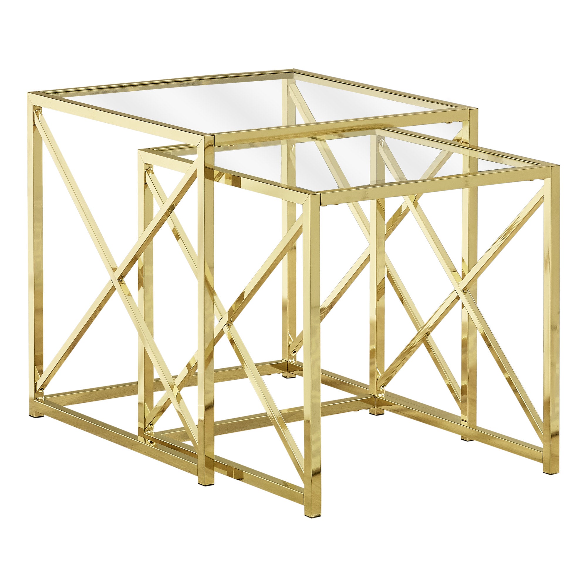 Nesting Table - 2Pcs Set / Gold Metal With Tempered Glass