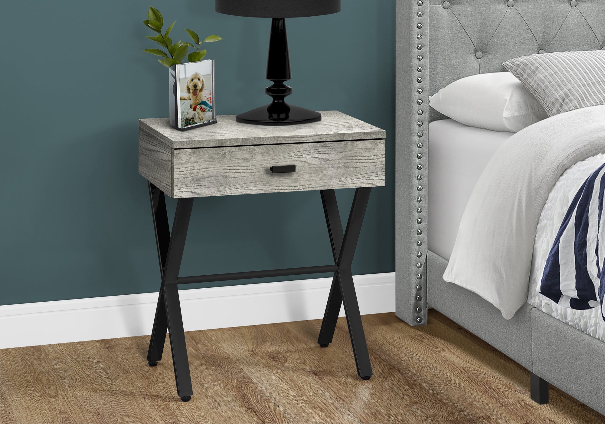 Accent Table - 24H / Grey Reclaimed Wood / Black Metal