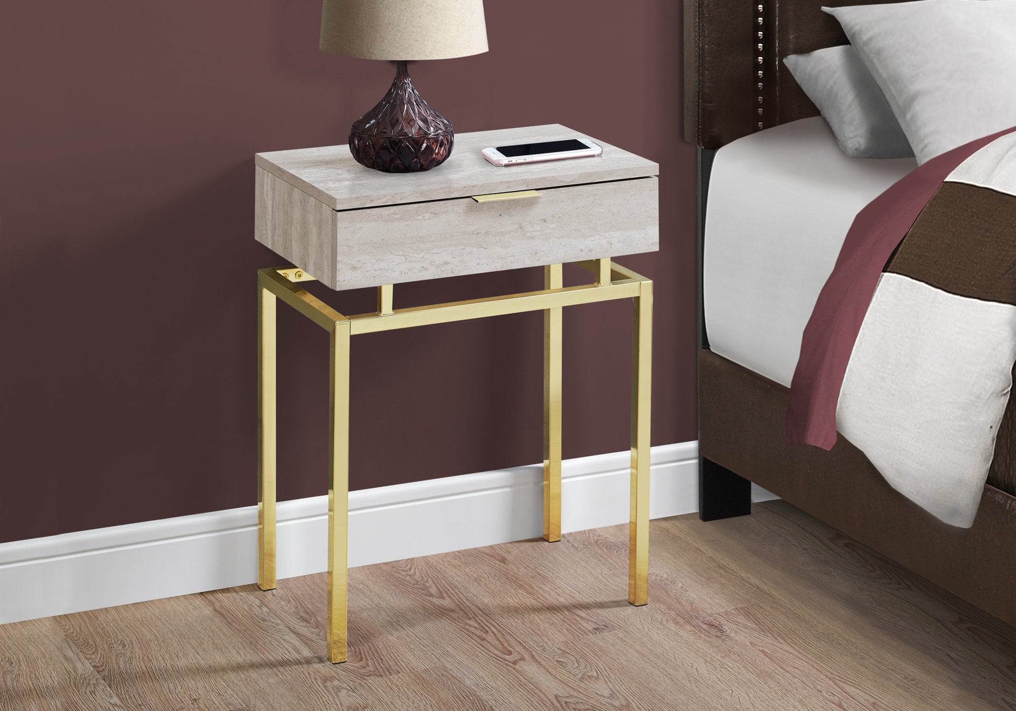 Accent Table - 24H / Beige Marble / Gold Metal