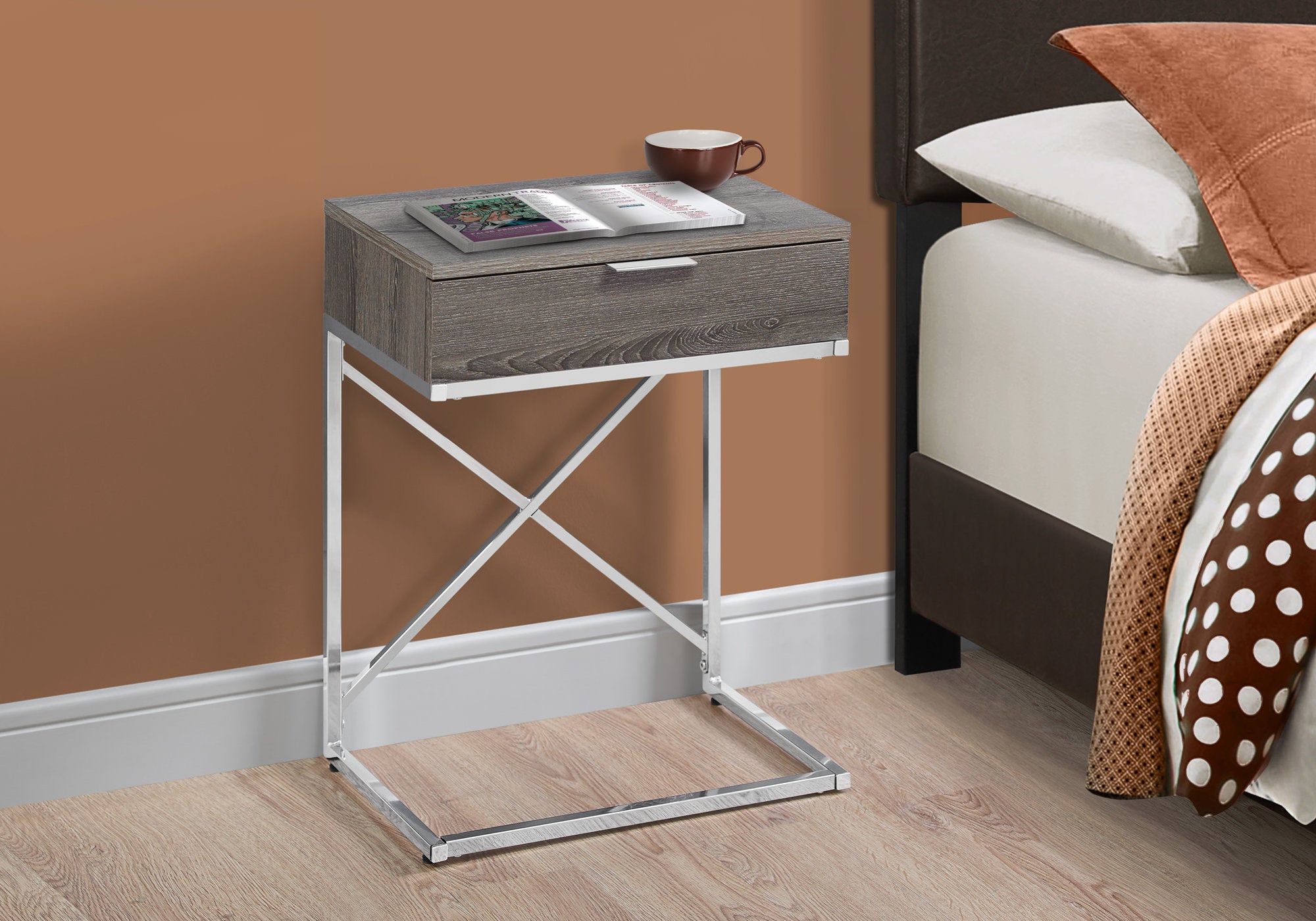Accent Table - 24H / Dark Taupe / Chrome Metal