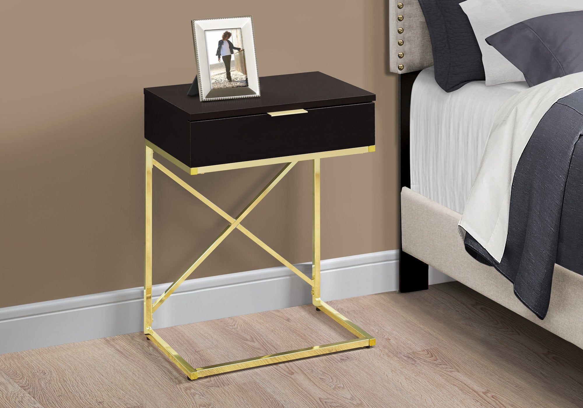 Accent Table - 24H / Espresso / Gold Metal