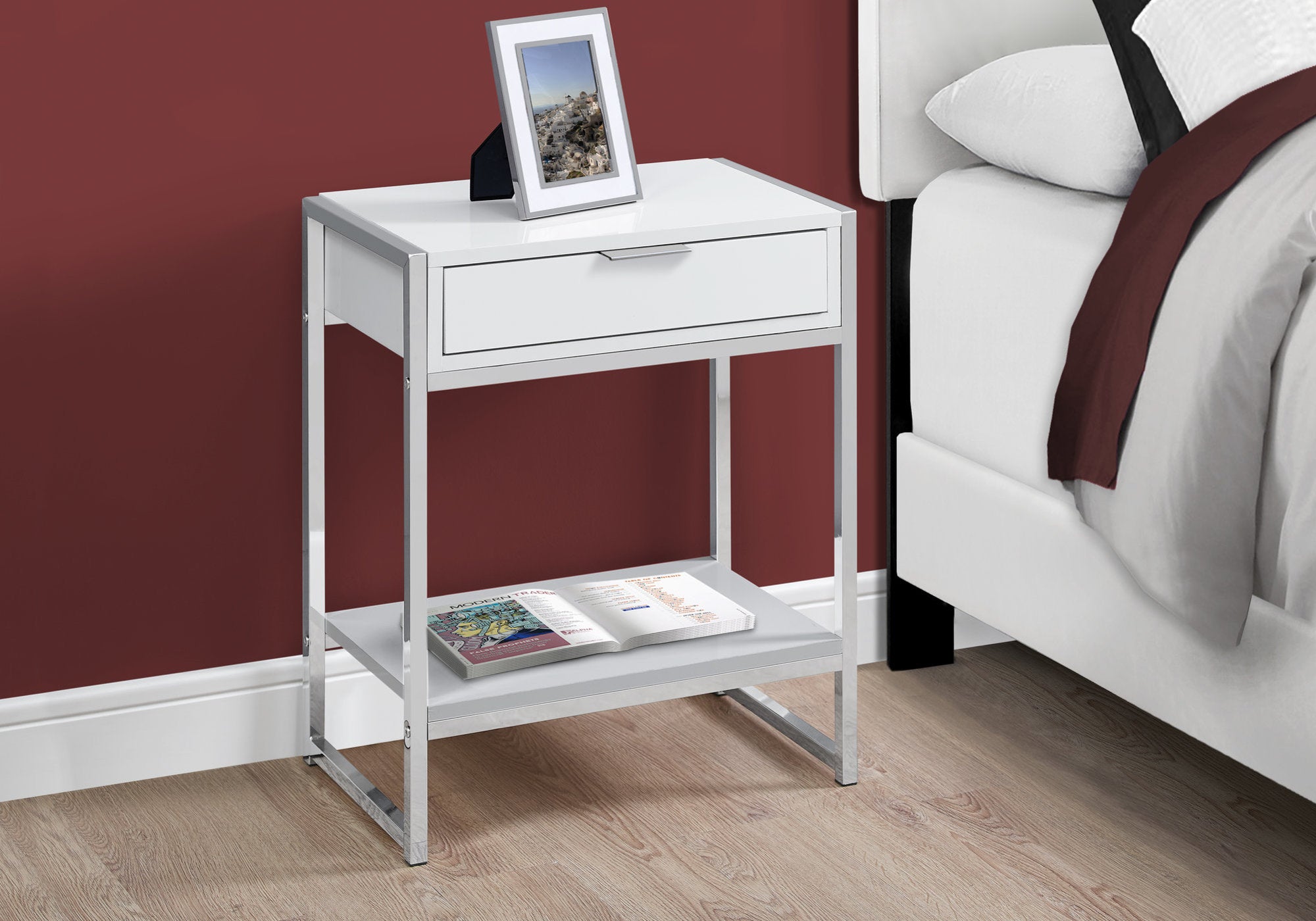 Accent Table - 24H / Glossy White / Chrome Metal