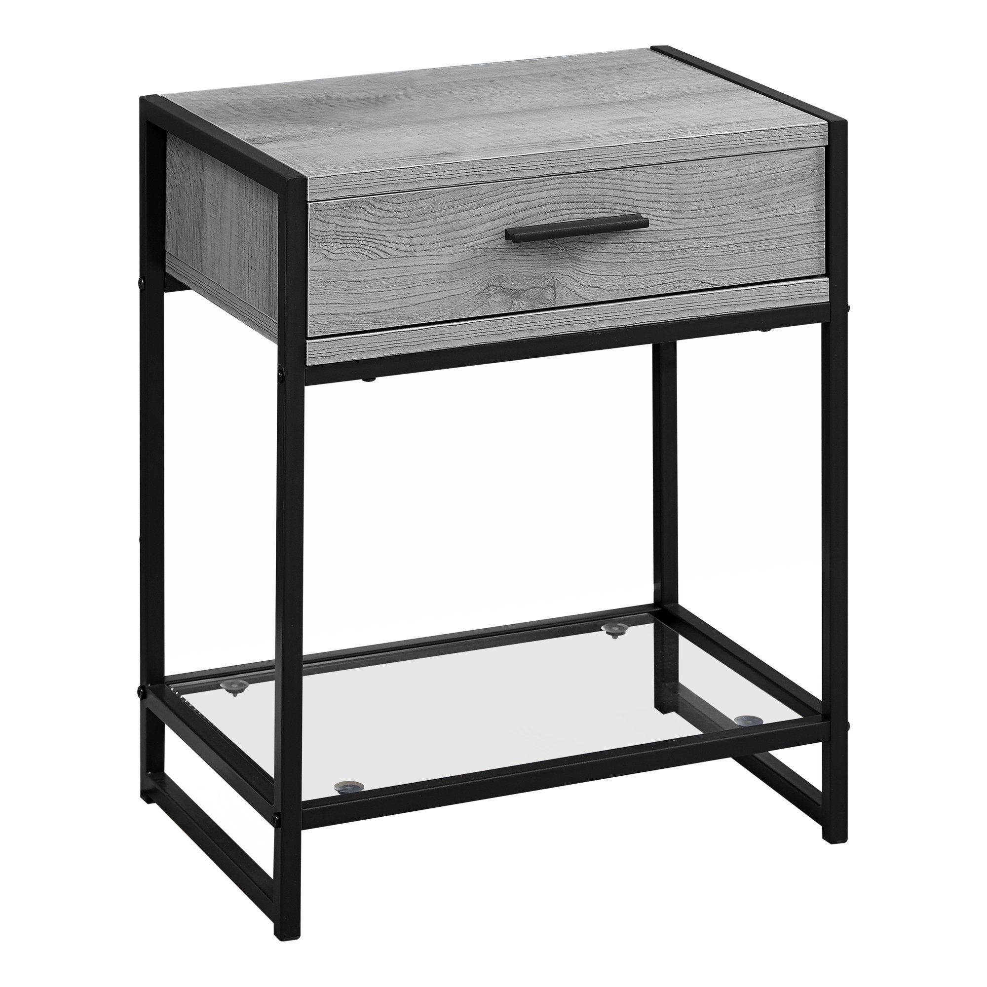 Accent Table - 22H / Grey / Black Metal / Tempered Glass