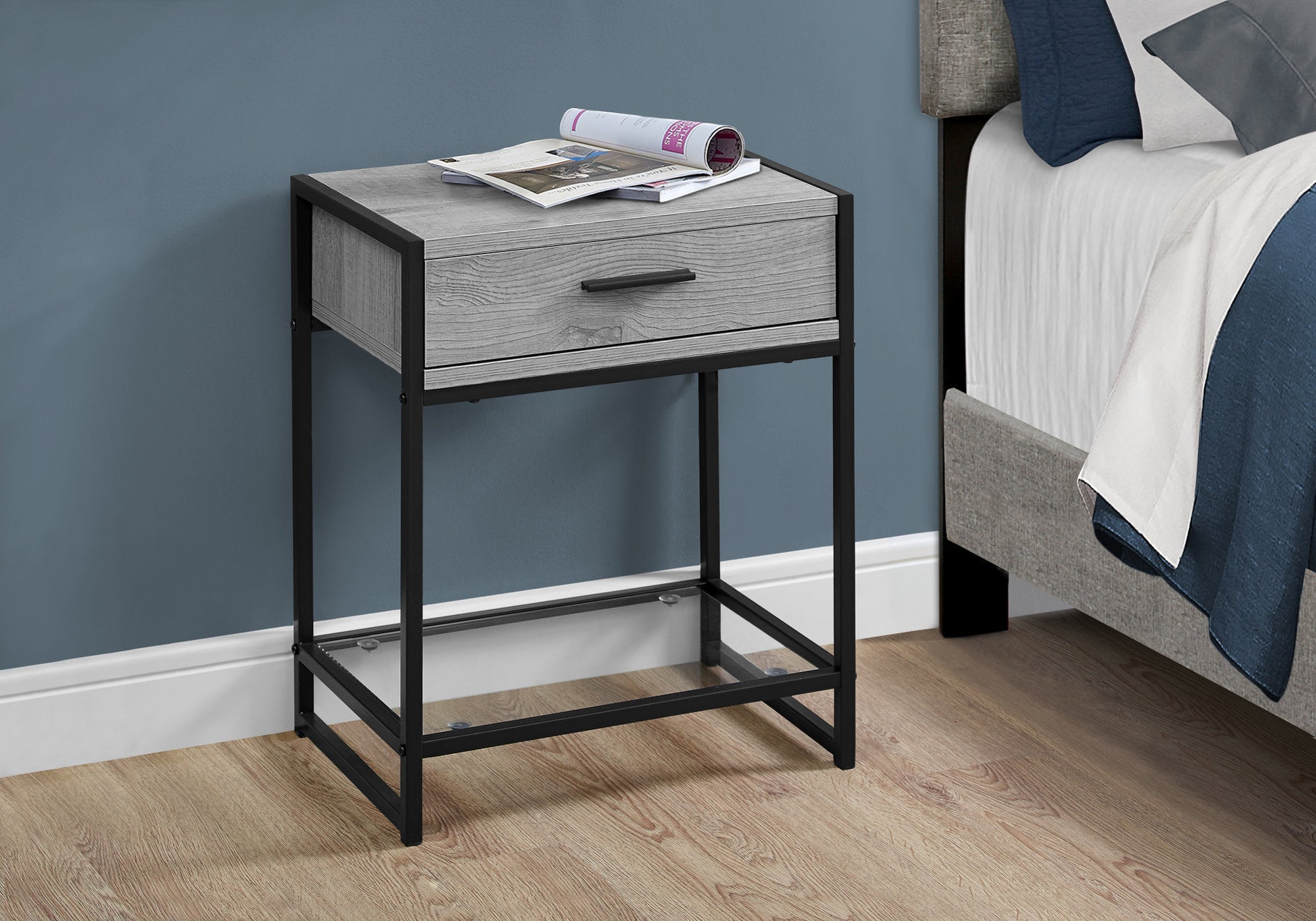 Accent Table - 22H / Grey / Black Metal / Tempered Glass