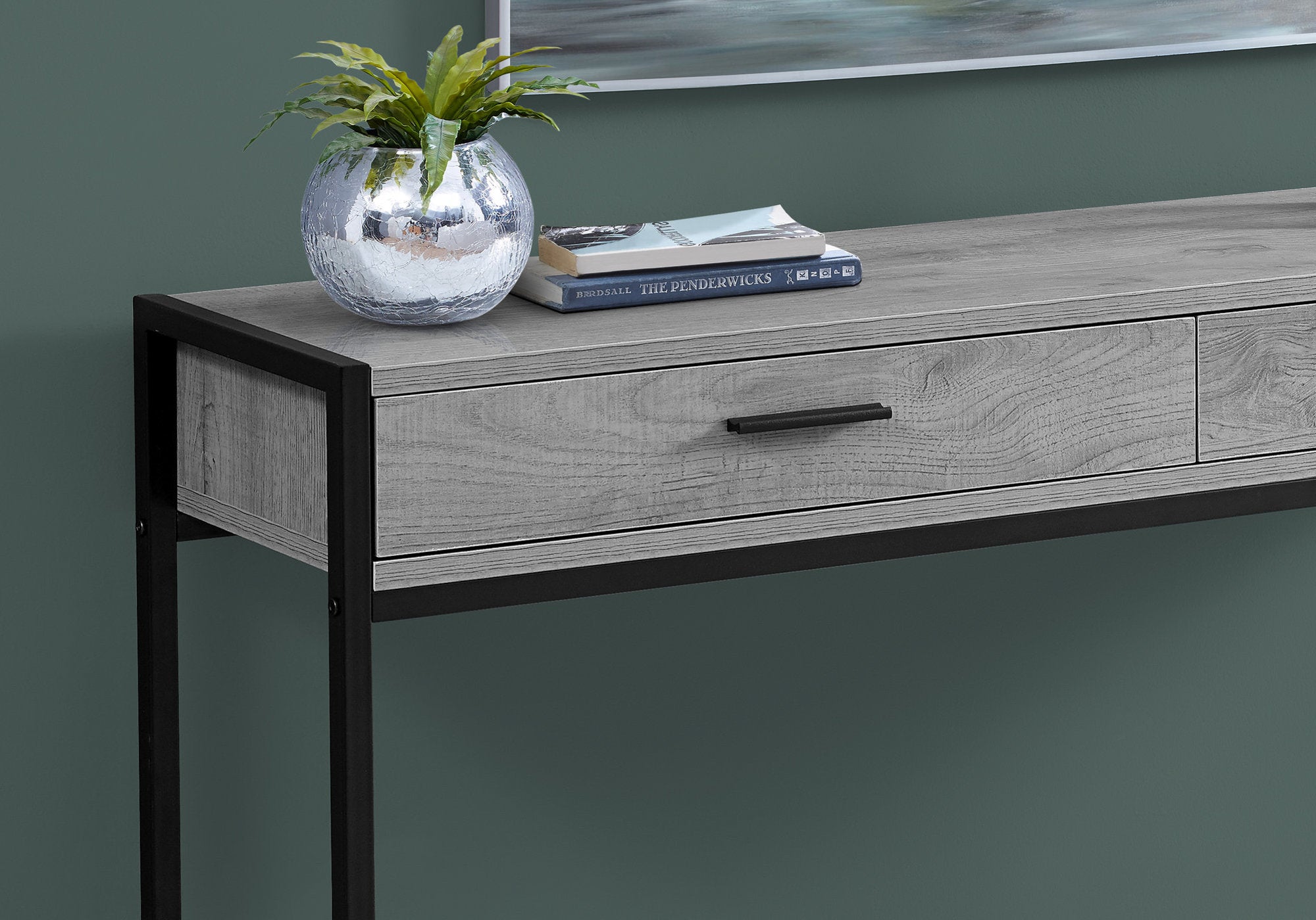 Accent Table - 48L / Grey / Black Metal Hall Console
