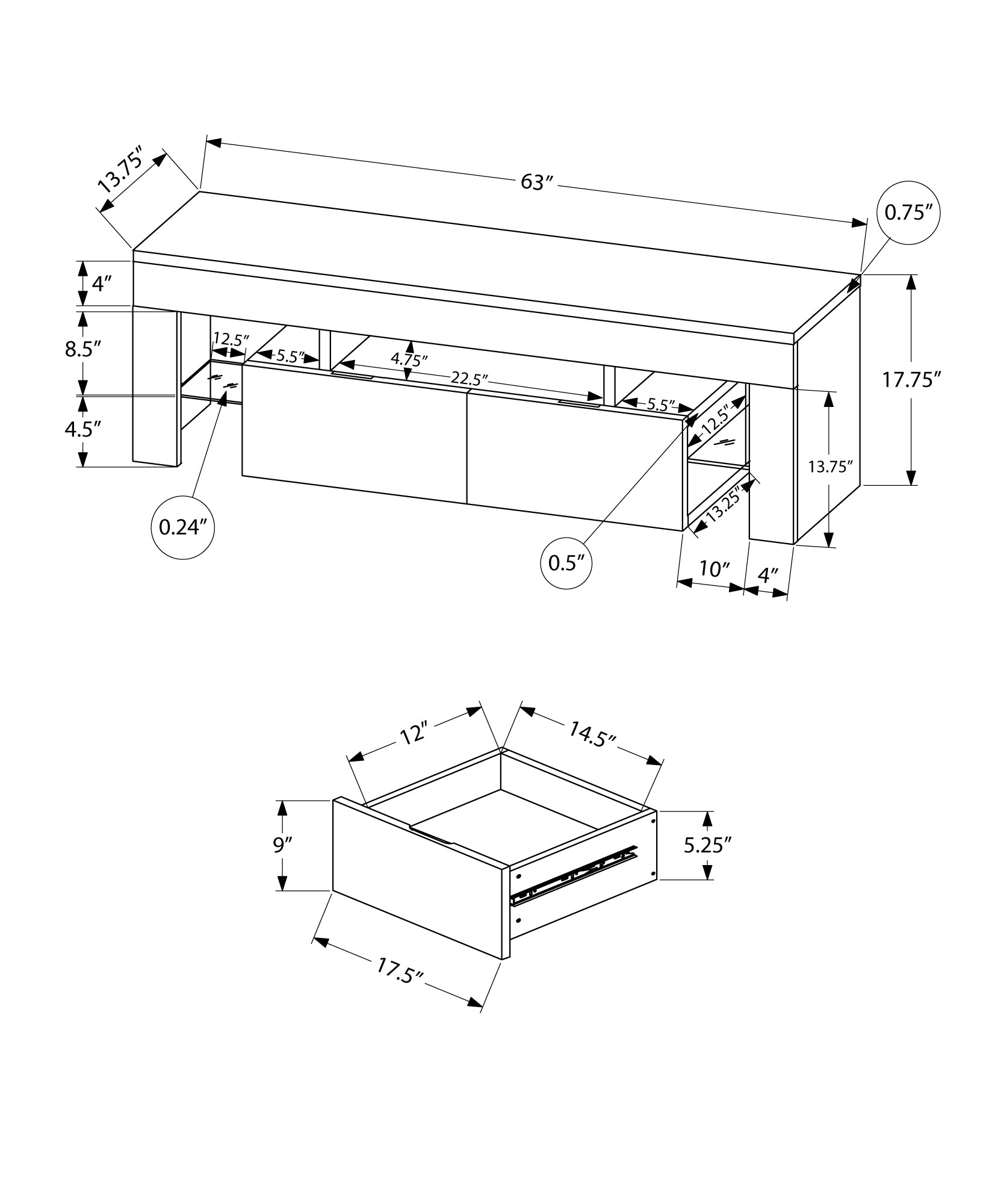 Tv Stand - 63L / High Glossy White With Tempered Glass