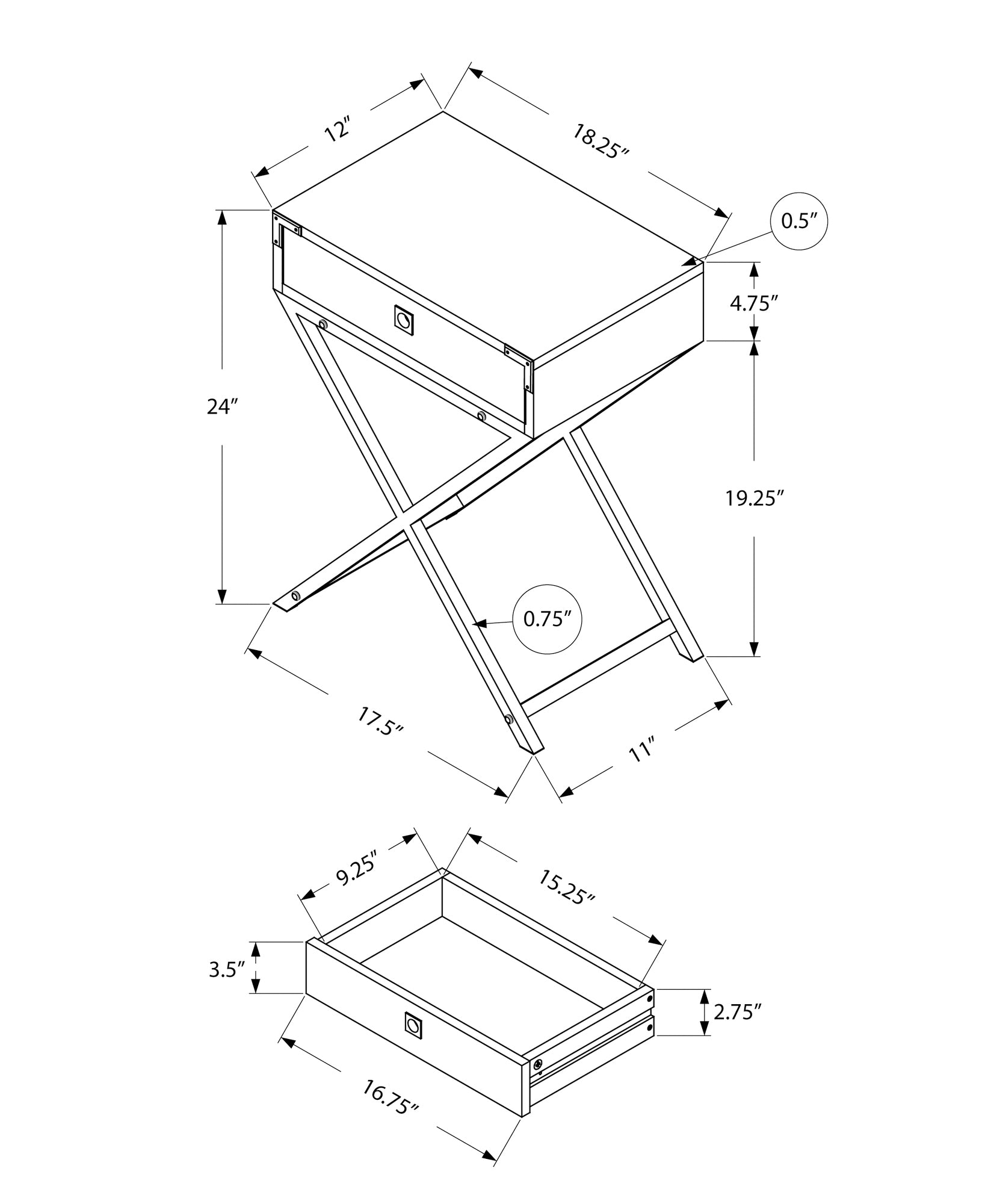 Accent Table - 24H / Grey Cement / Black Nickel Metal