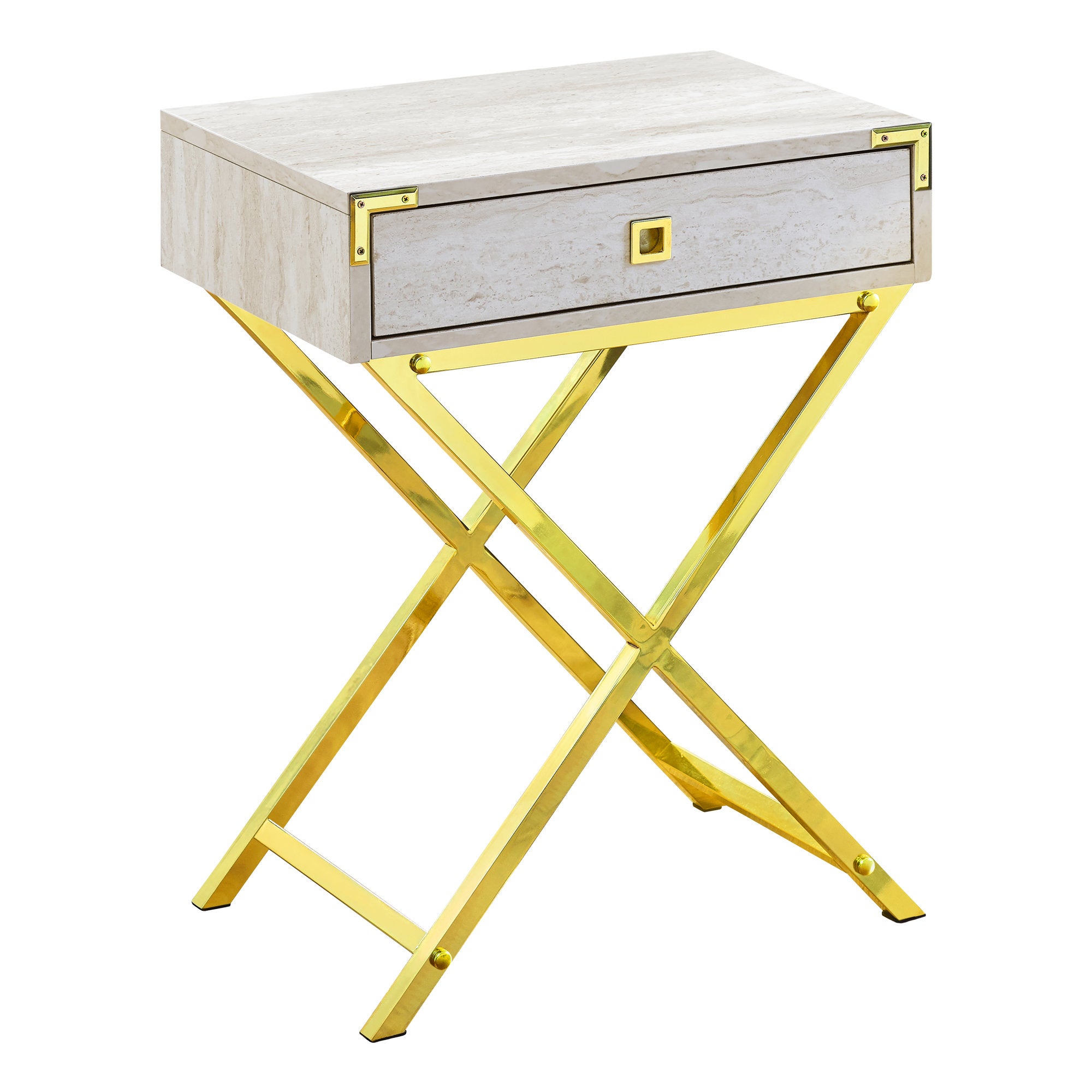 Accent Table - 24H / Beige Marble / Gold Metal