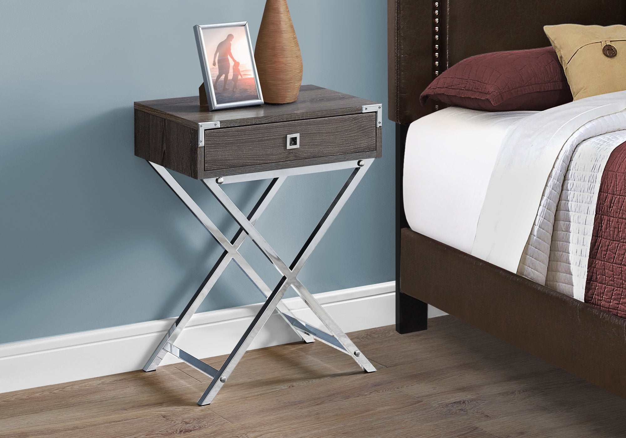 Accent Table - 24H / Dark Taupe / Chrome Metal
