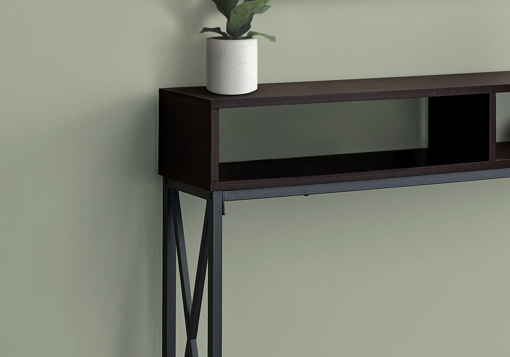 Accent Table - 48L / Espresso / Black Metal Hall Console