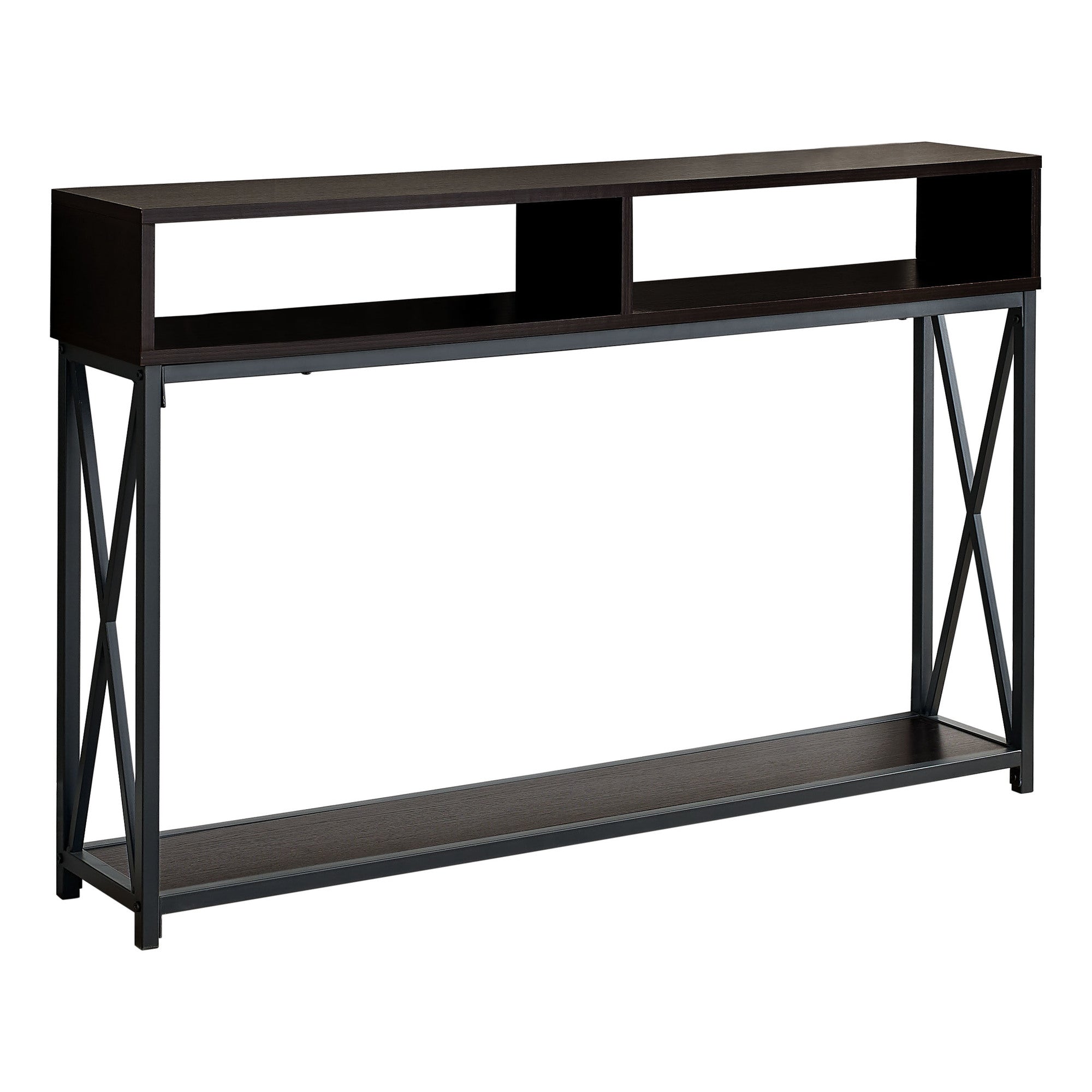 Accent Table - 48L / Espresso / Black Metal Hall Console