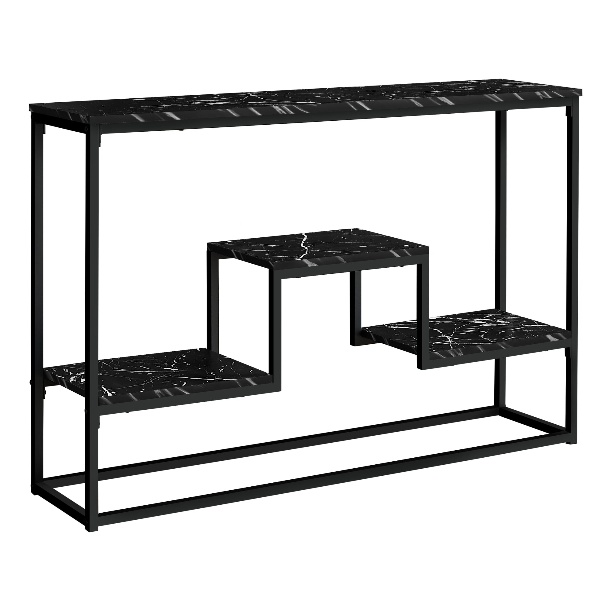 Accent Table - 48L / Black Marble / Black Metal Console