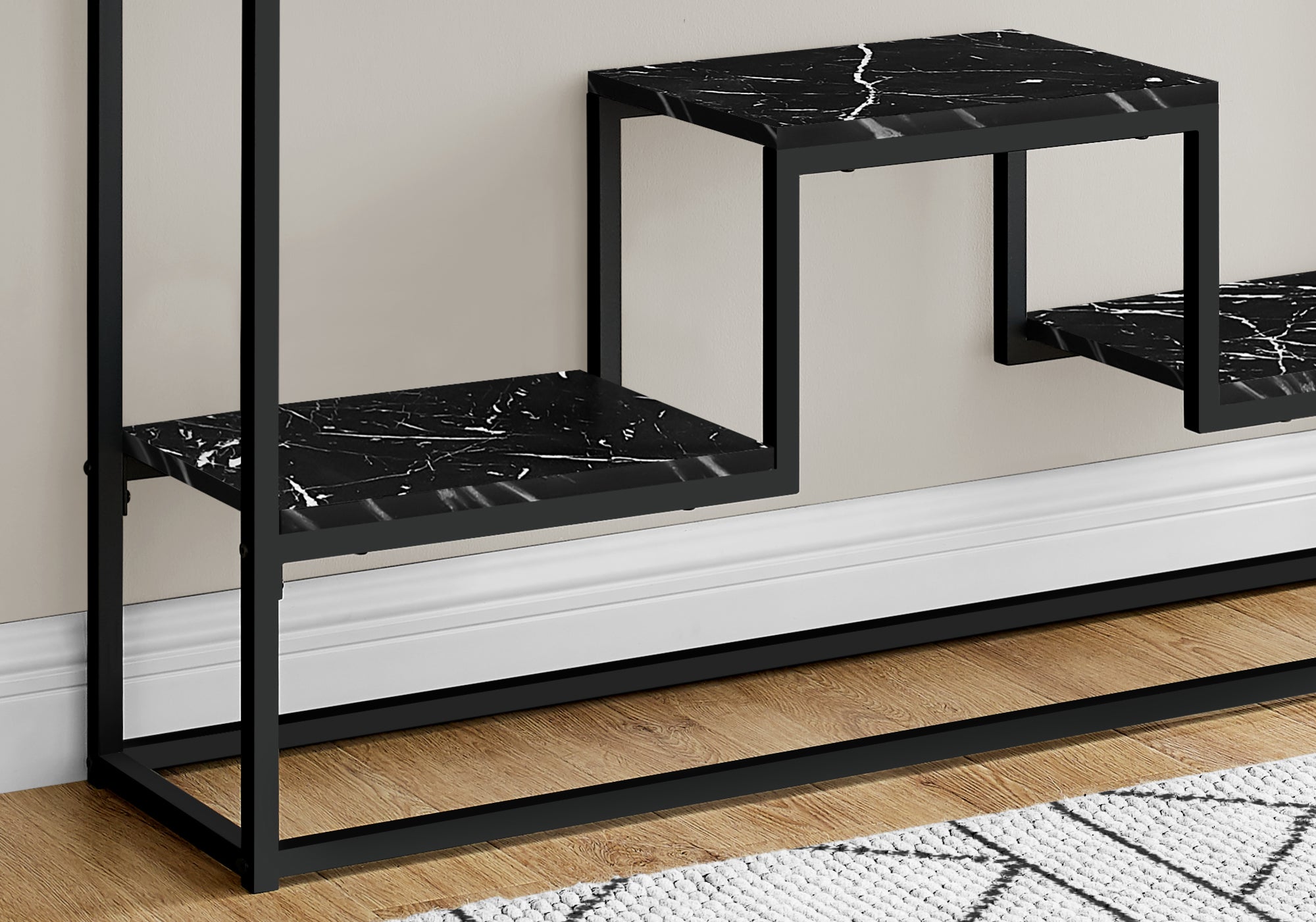 Accent Table - 48L / Black Marble / Black Metal Console