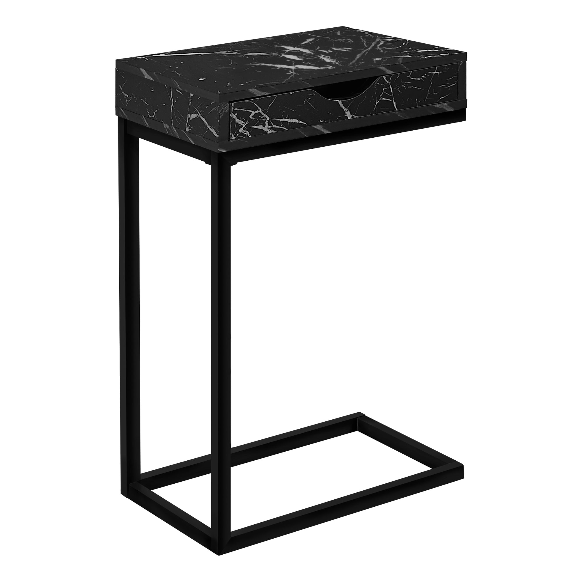 Accent Table - Black Marble / Black Metal With A Drawer