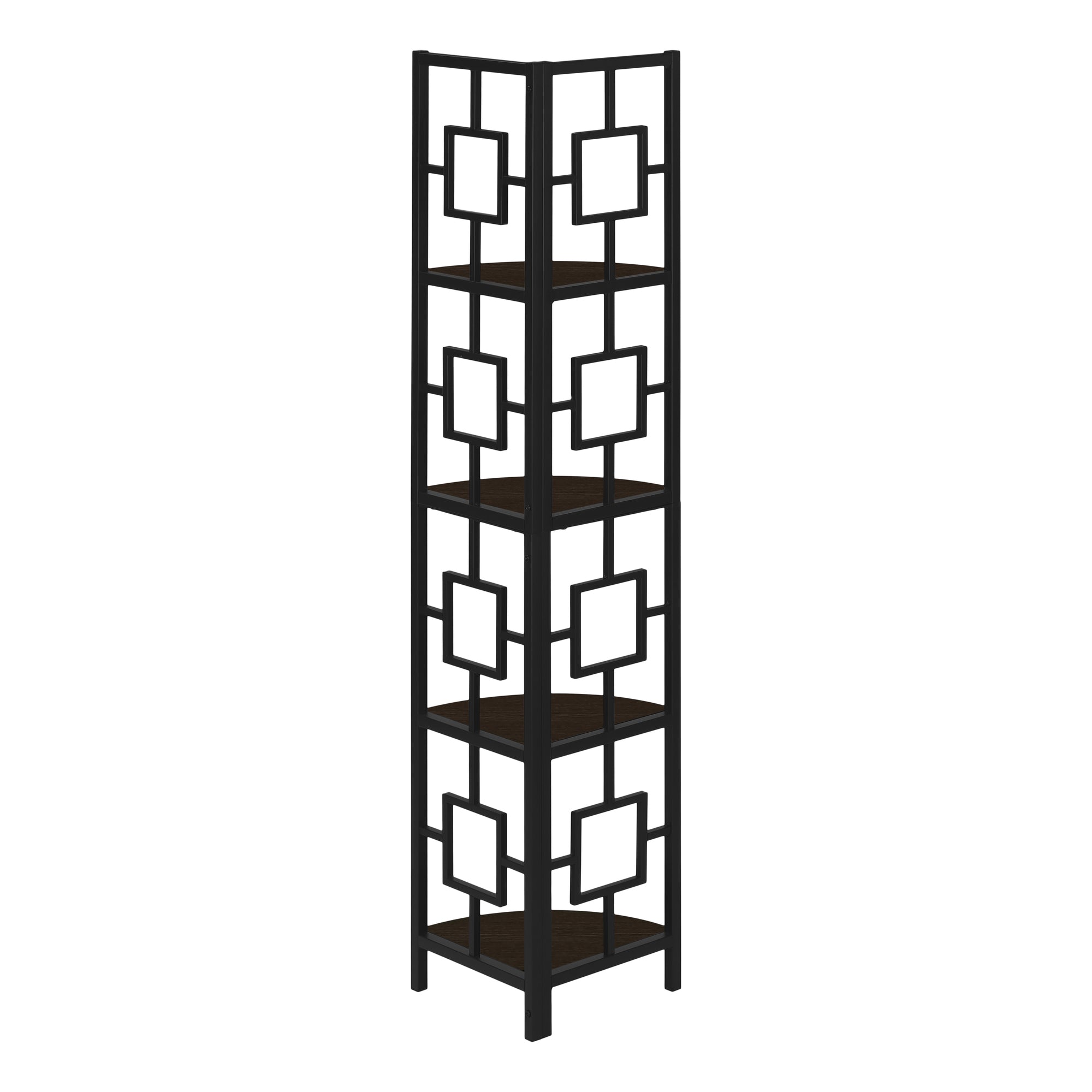 Bookcase - 62H / Espresso / Black Metal Corner Etagere