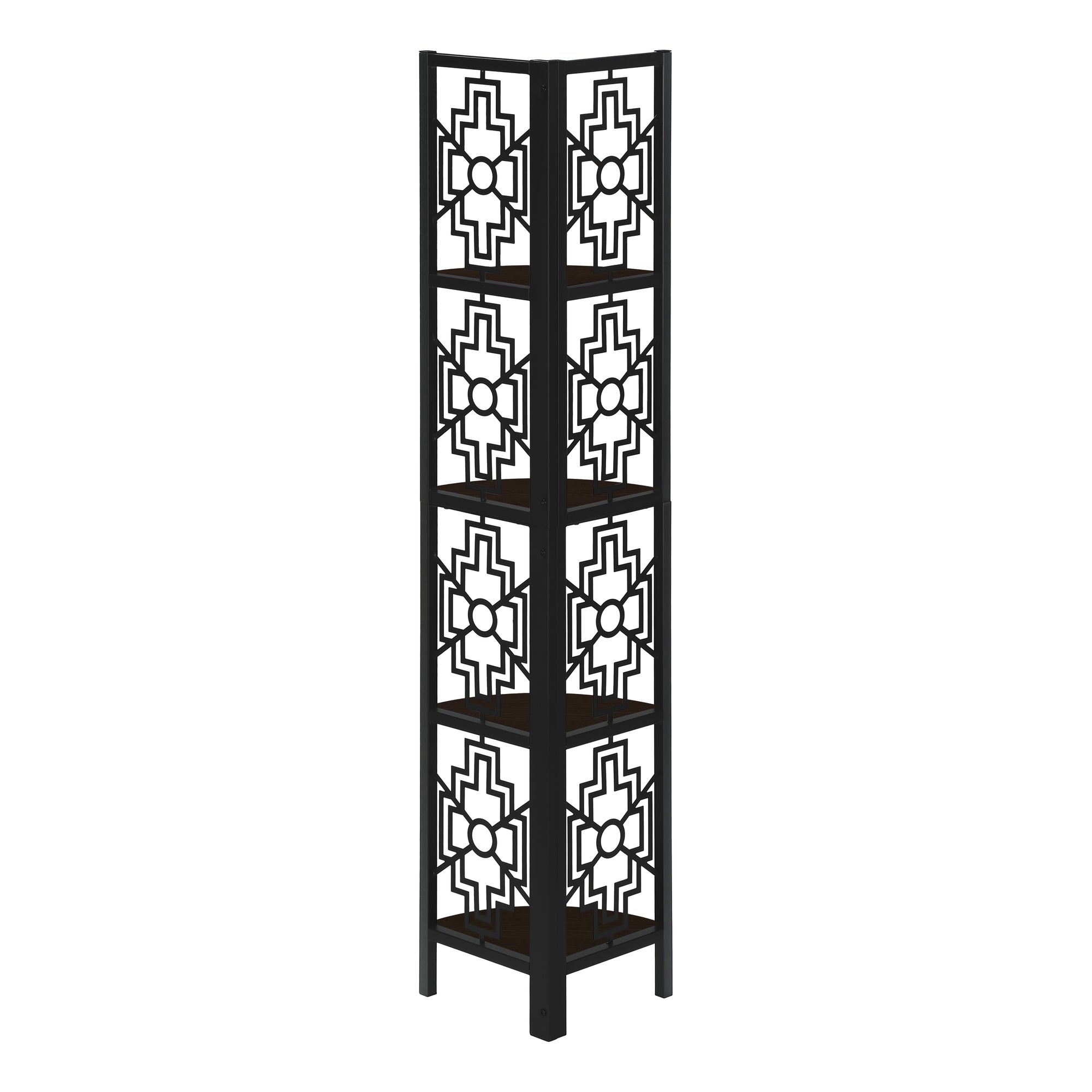 Bookcase - 62H / Espresso / Black Metal Corner Etagere