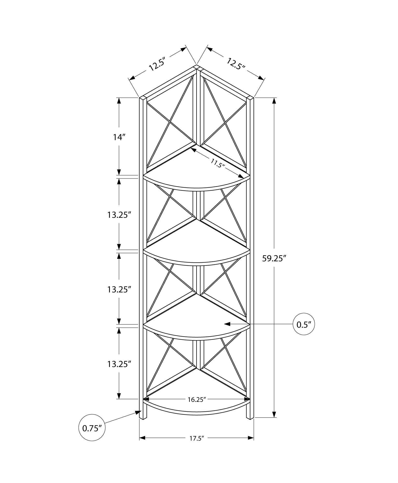 Bookcase - 60H / Brown Reclaimed / Black Metal Corner