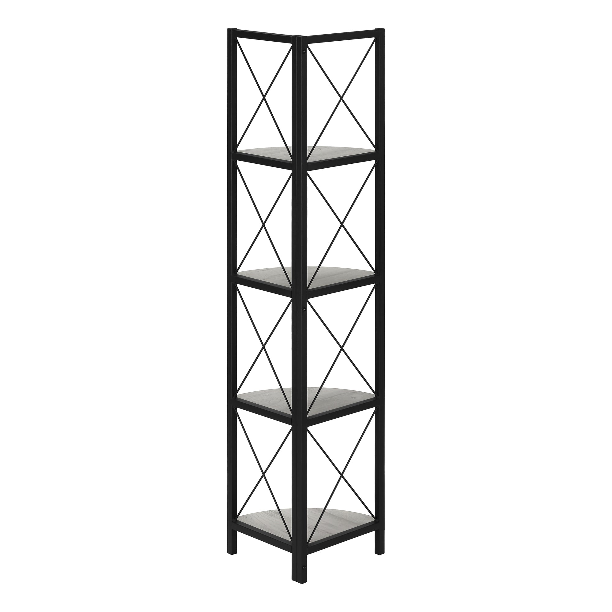 Bookcase - 60H / Grey / Black Metal Corner Etagere