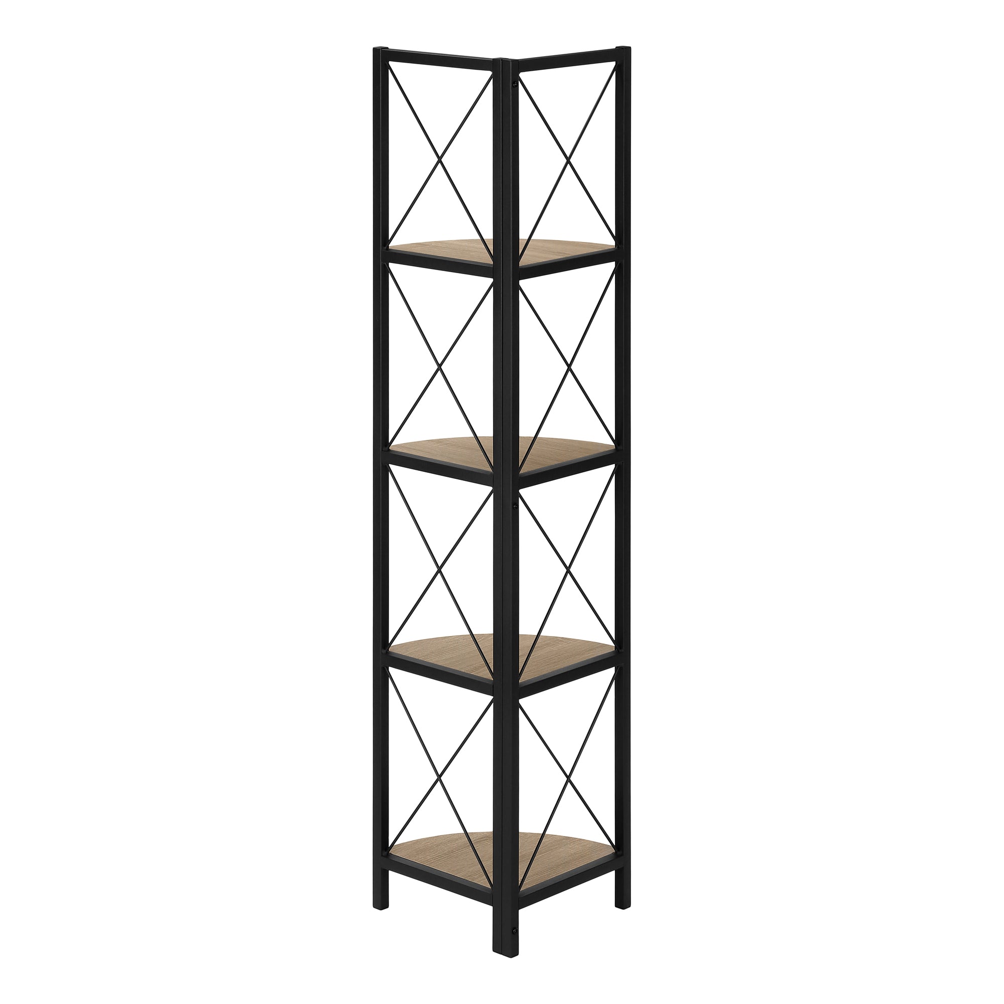 Bookcase - 60H / Dark Taupe / Black Metal Corner Etagere