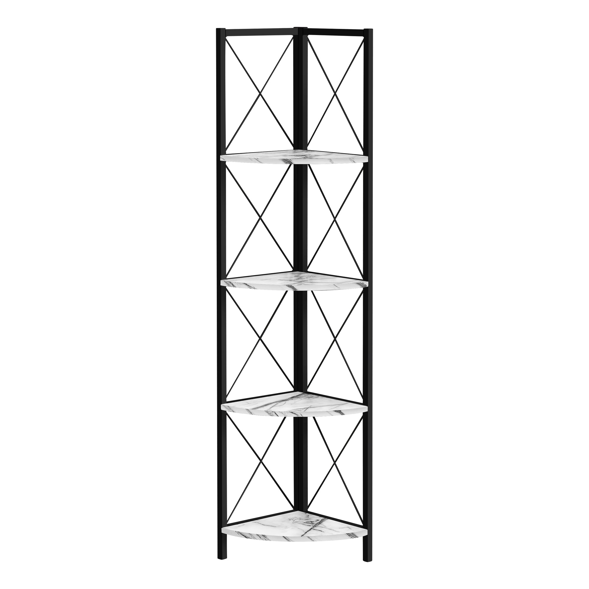 Bookcase - 60H / White Marble / Black Metal Corner
