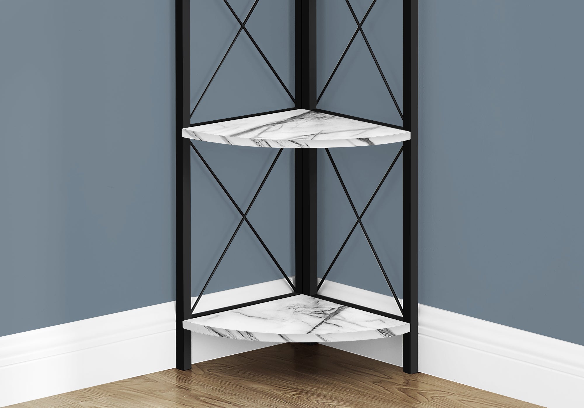 Bookcase - 60H / White Marble / Black Metal Corner