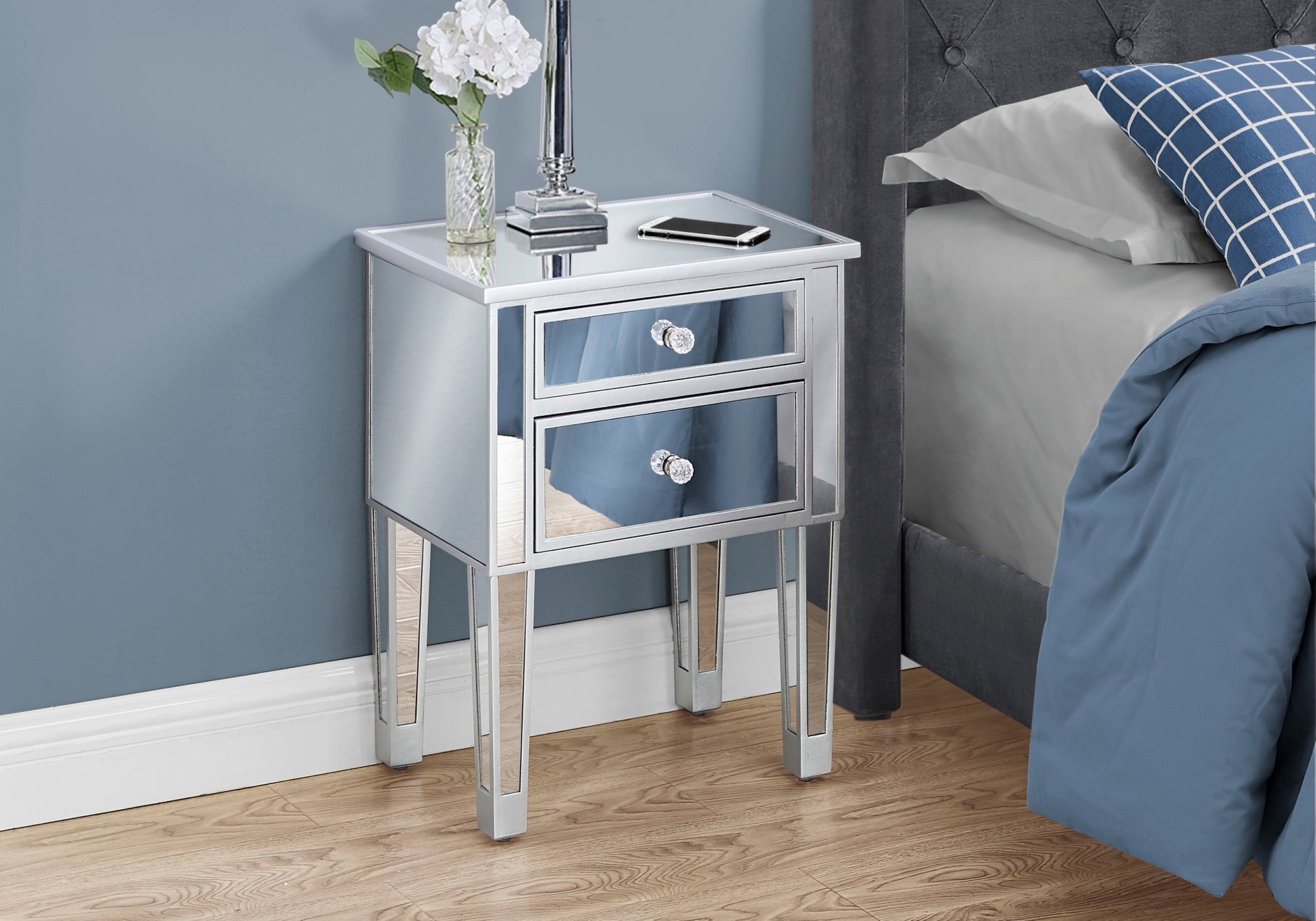 Accent Table - 25H / Mirror / Silver With Storage