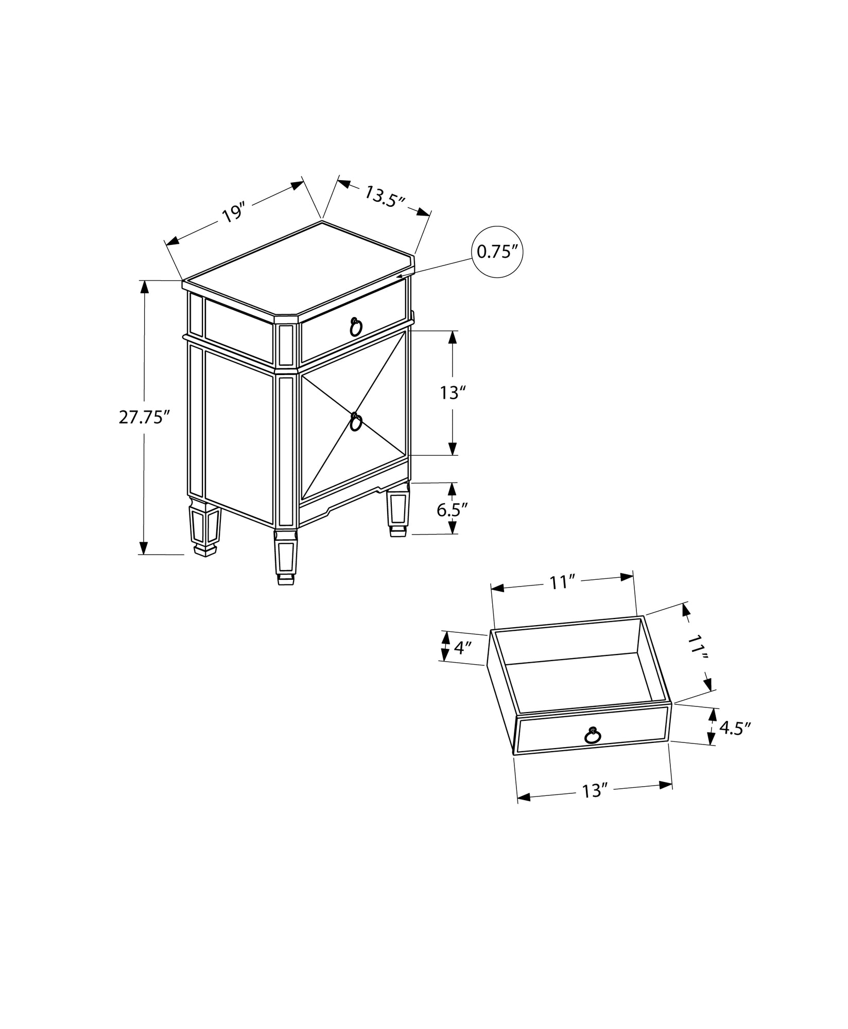 Accent Table - 28H / Mirror / Silver With Storage