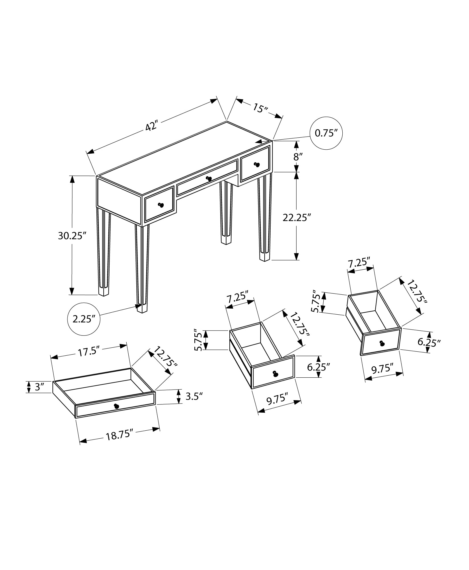 Accent Table - 42L / Mirror / Silver With Storage