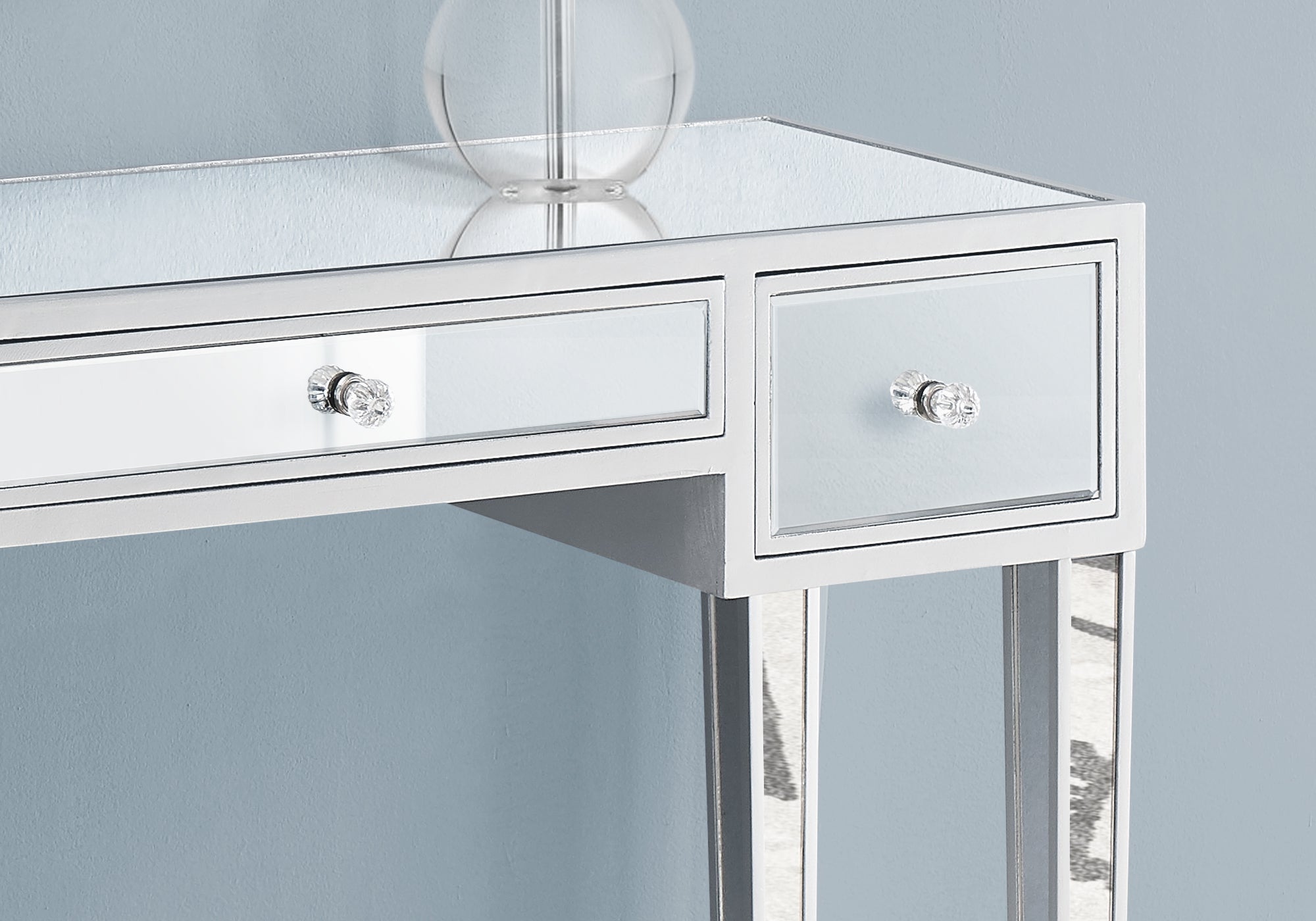 Accent Table - 42L / Mirror / Silver With Storage
