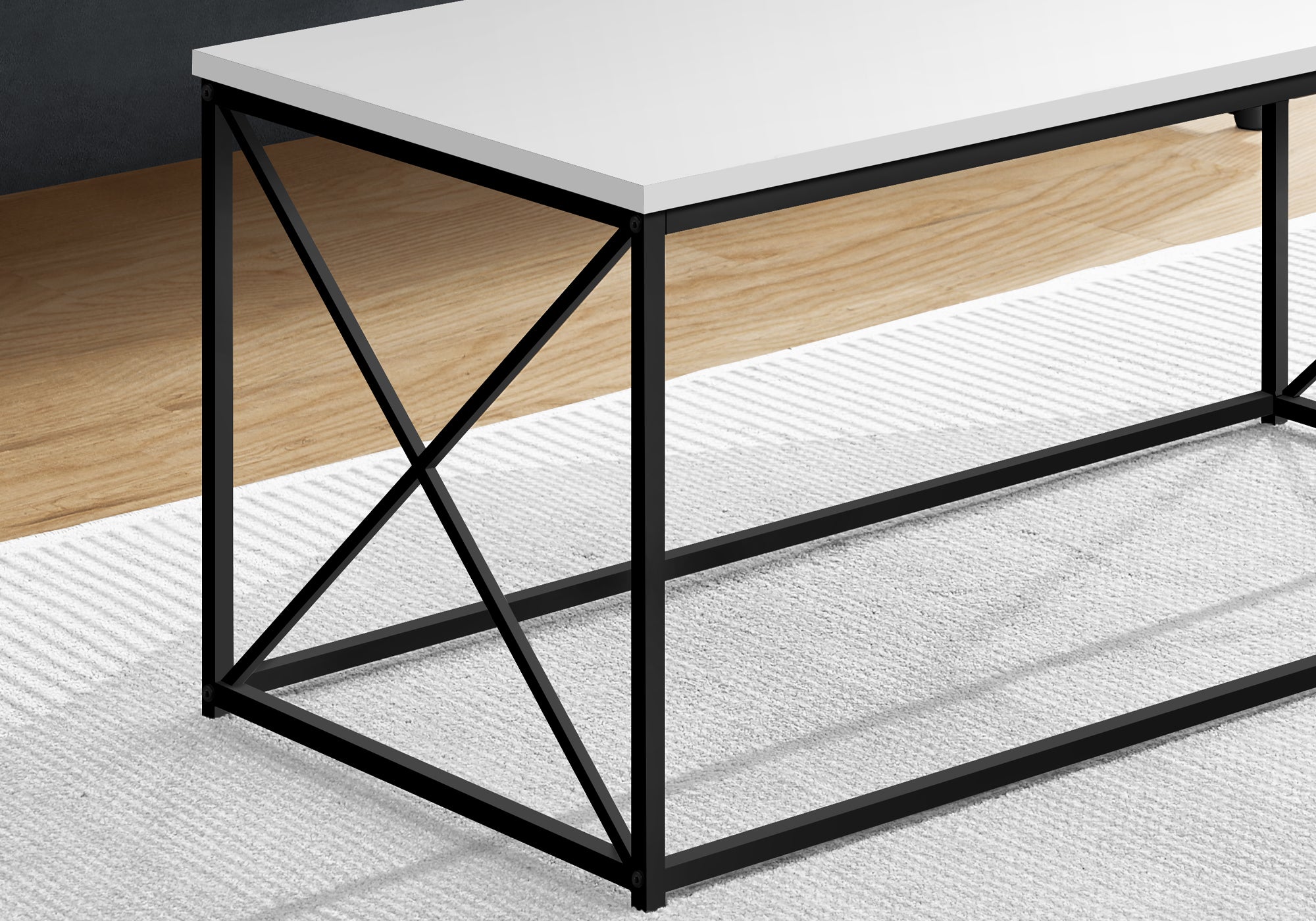 Coffee Table - 40L / White / Black Metal