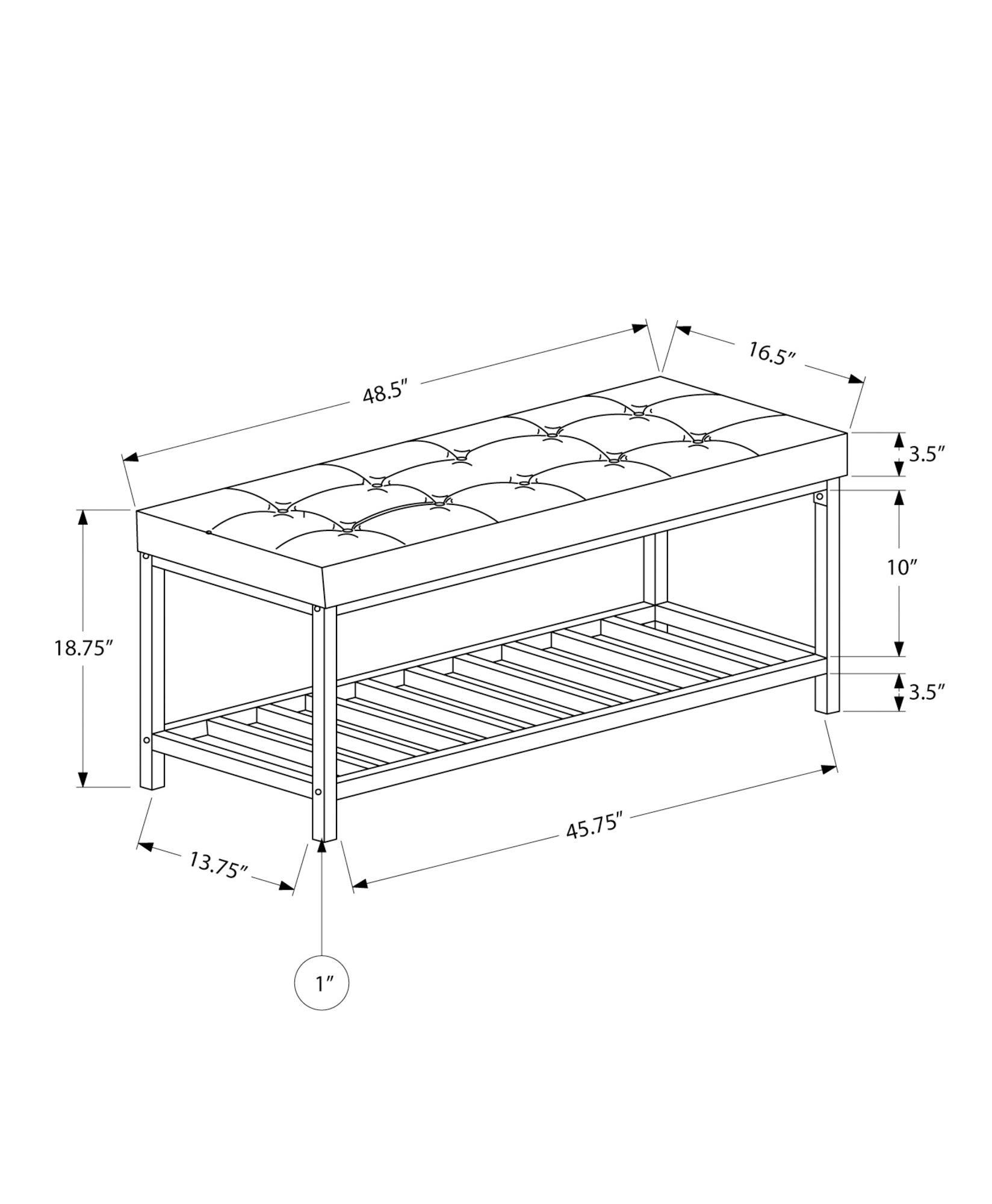 Bench - 48L / Black Leather-Look / Chrome Metal