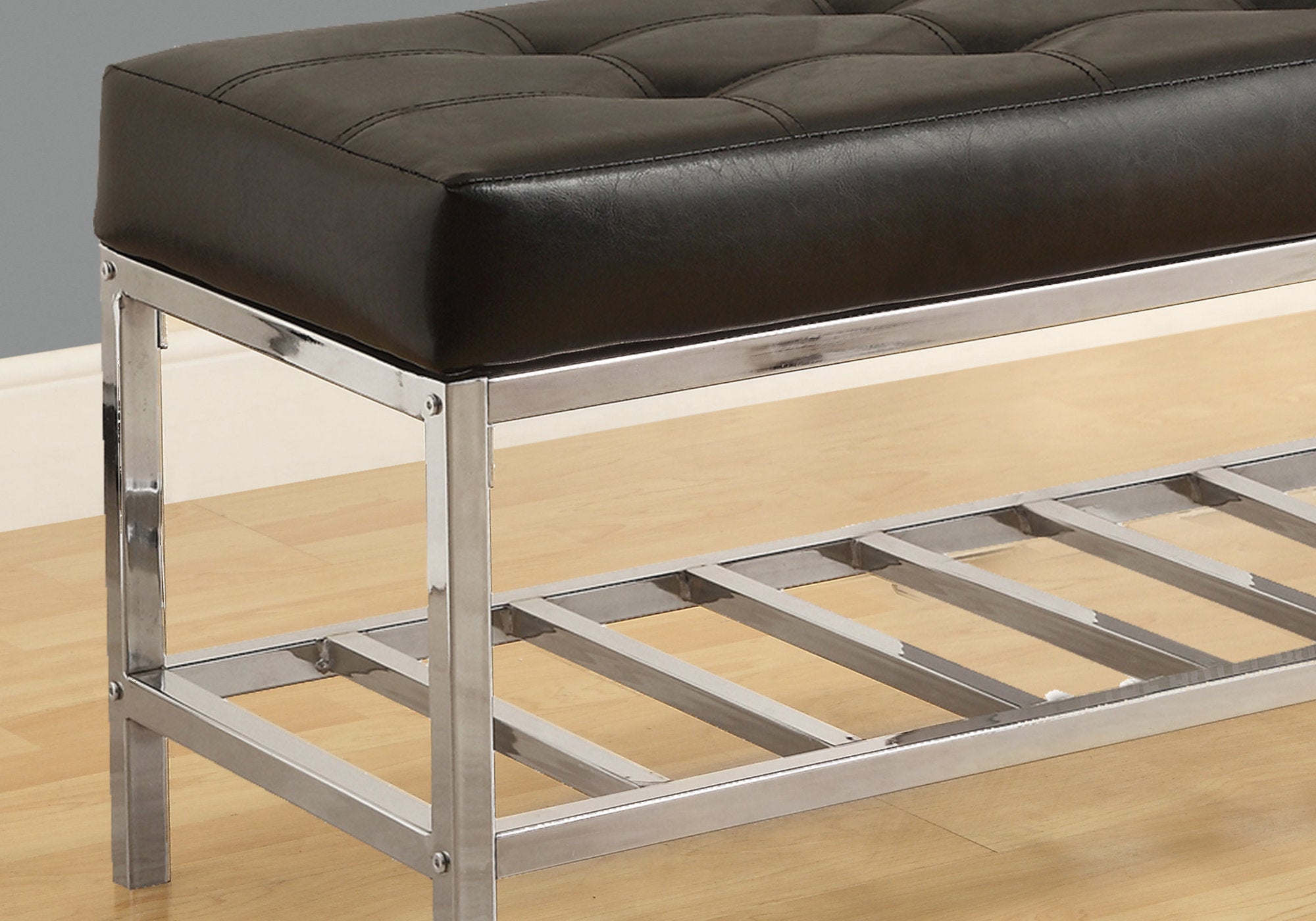 Bench - 48L / Black Leather-Look / Chrome Metal