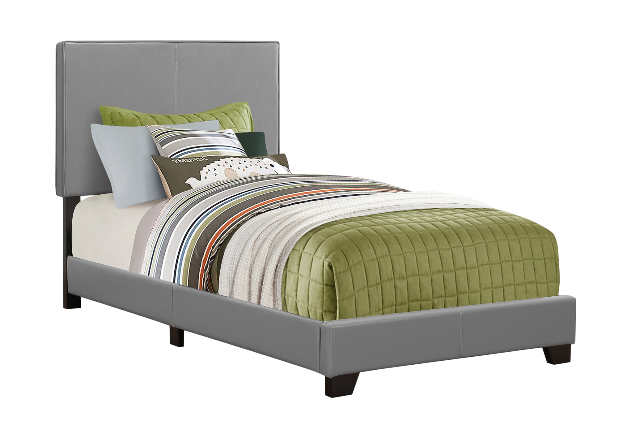 Bed - Twin Size / Grey Leather-Look