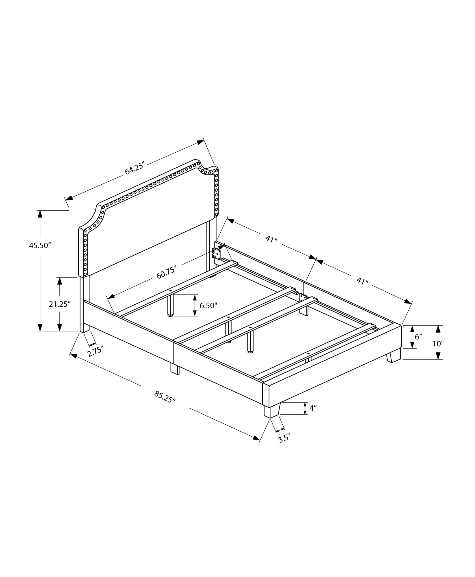 Bed - Queen Size / Beige Linen With Antique Brass Trim