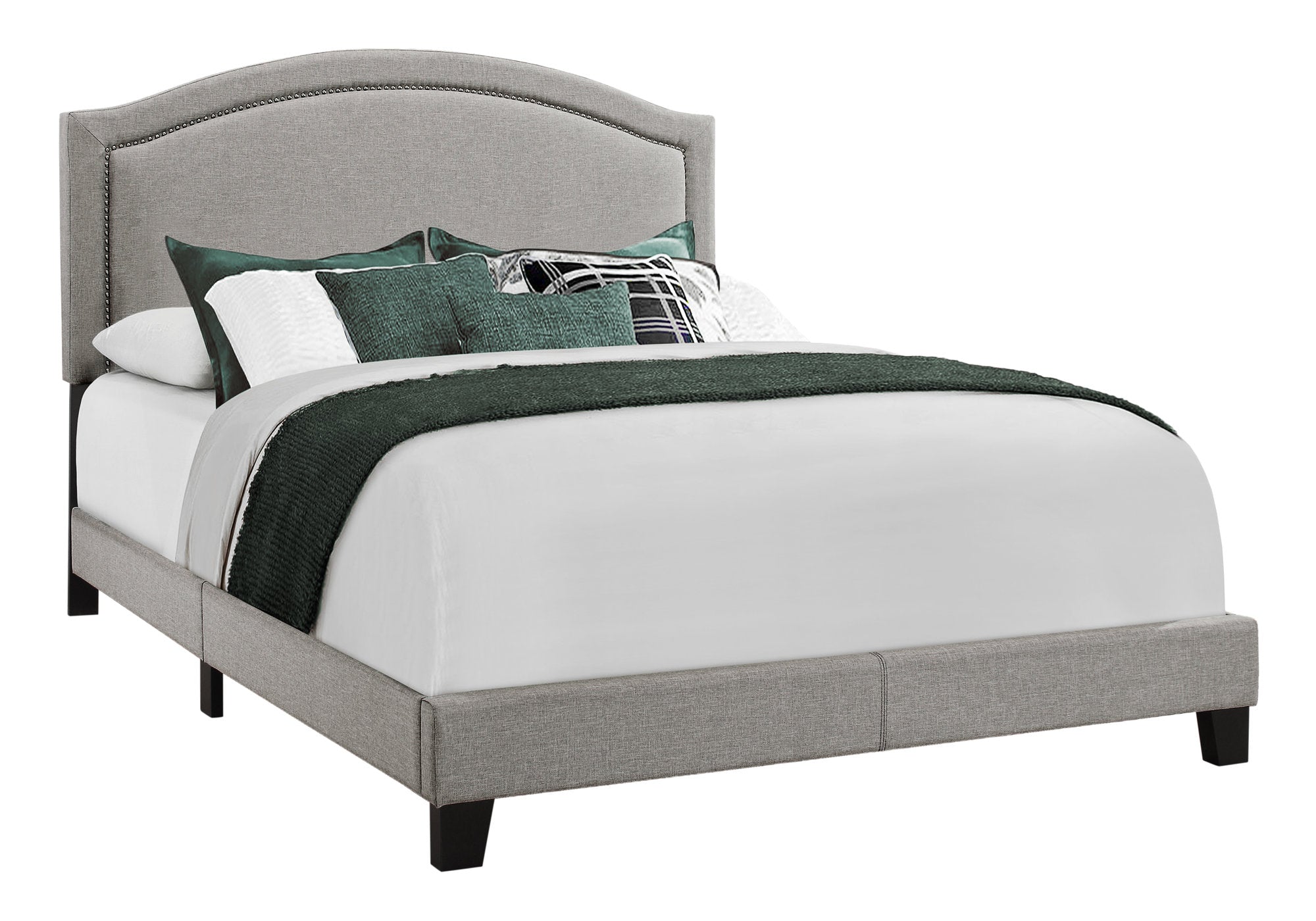Bed - Queen Size / Grey Linen With Chrome Trim