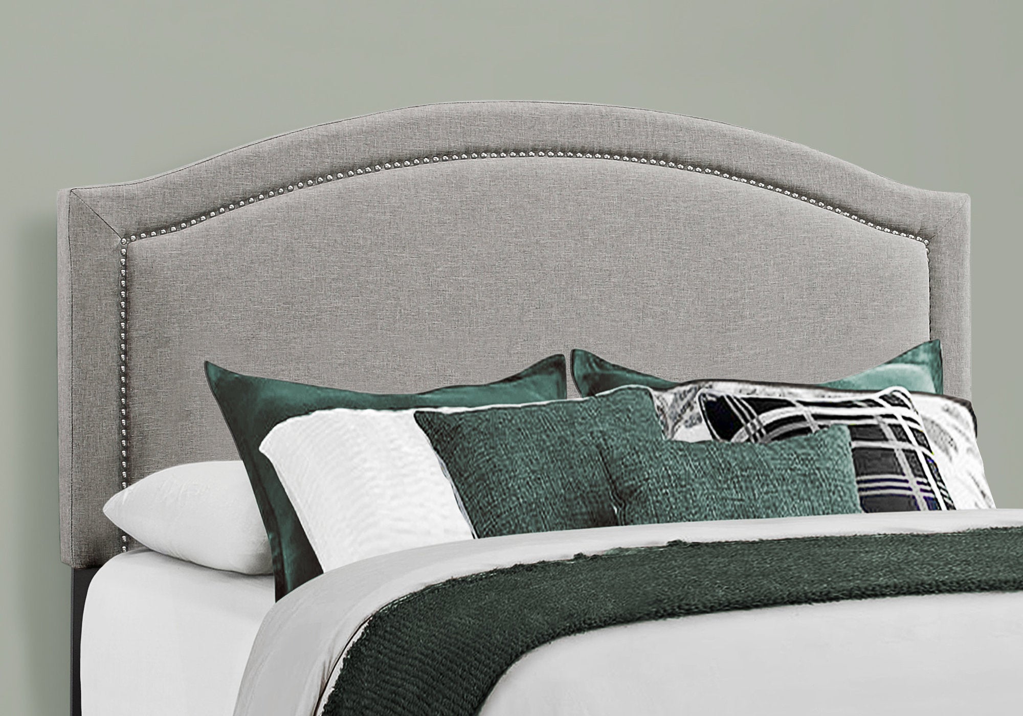 Bed - Queen Size / Grey Linen With Chrome Trim