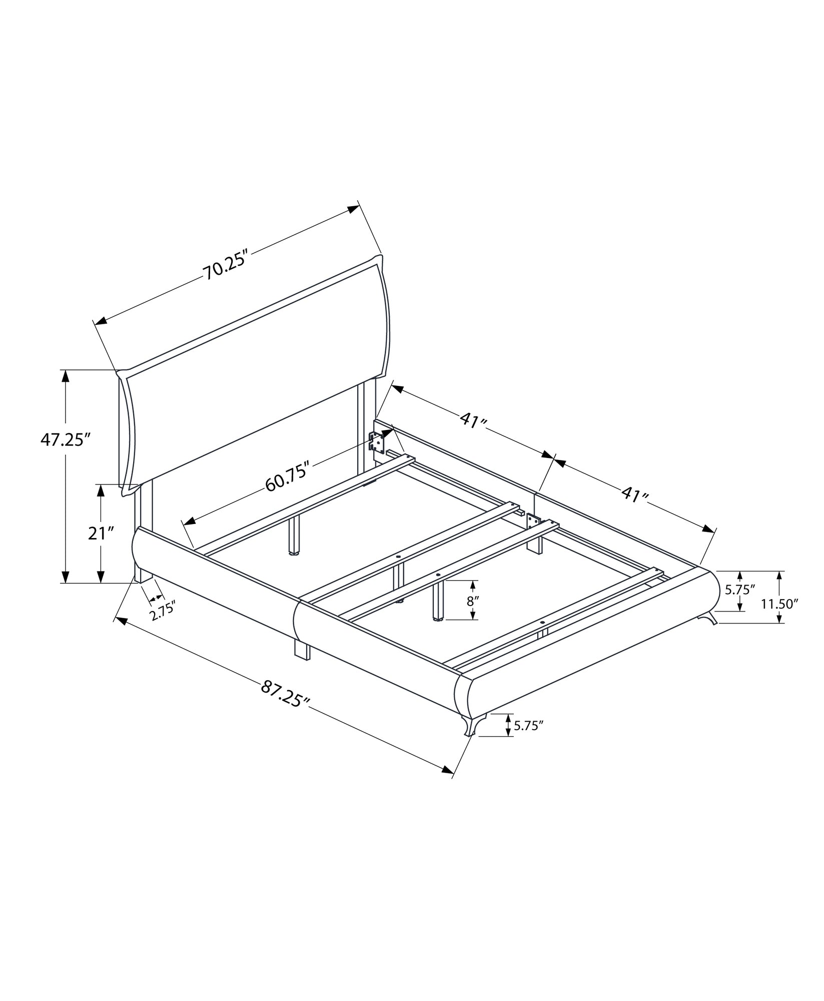 Bed - Queen Size / Grey Linen With Chrome Legs
