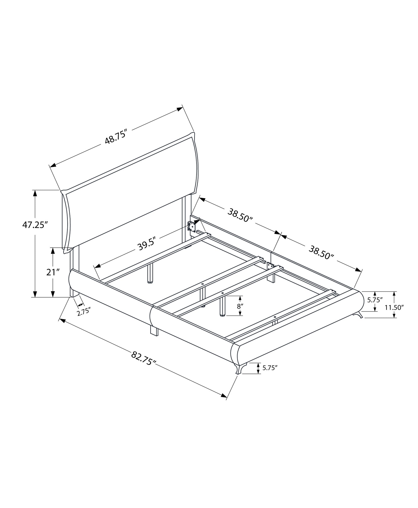 Bed - Twin Size / Beige Linen With Brown Wood Legs