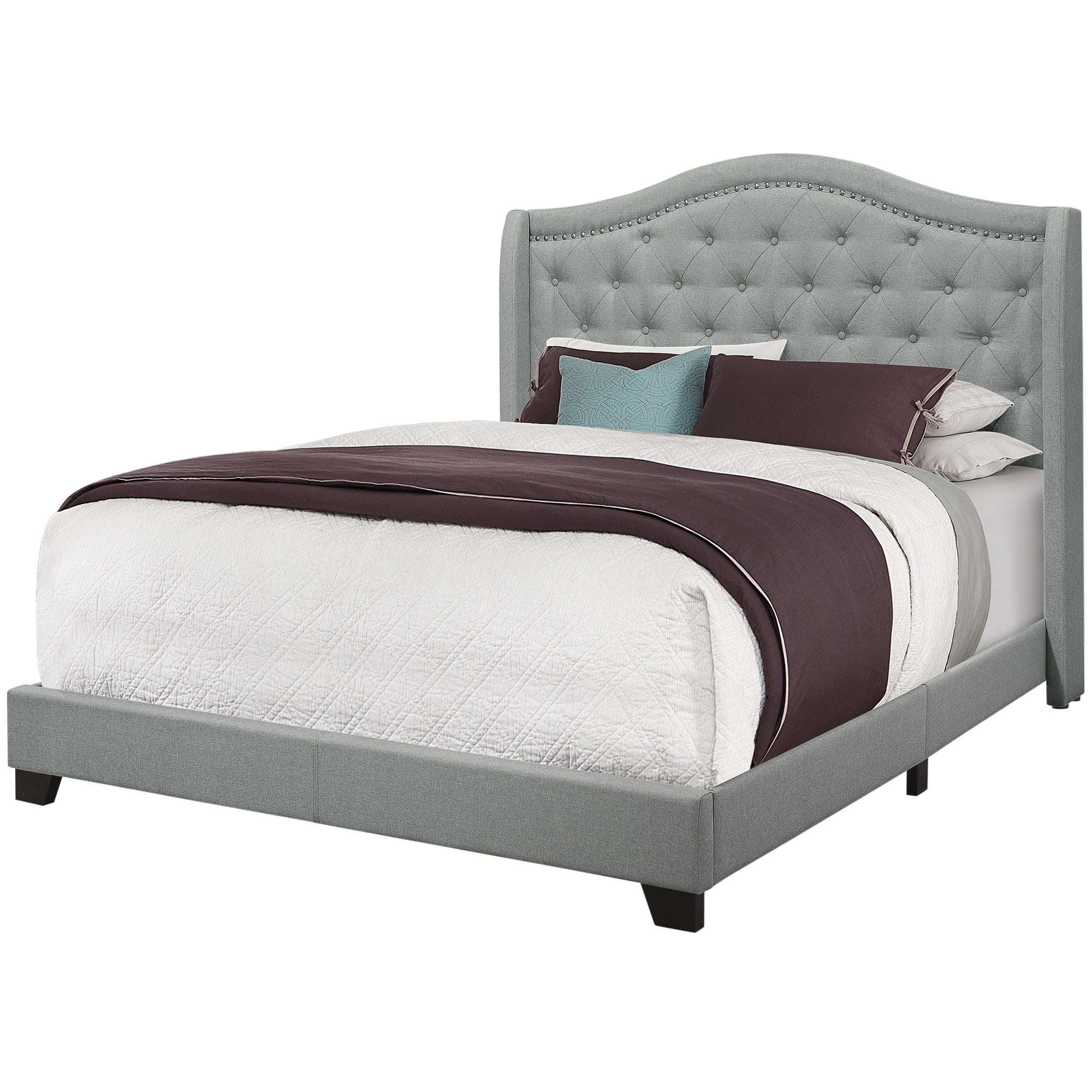 Bed - Queen Size / Grey Linen With Chrome Trim