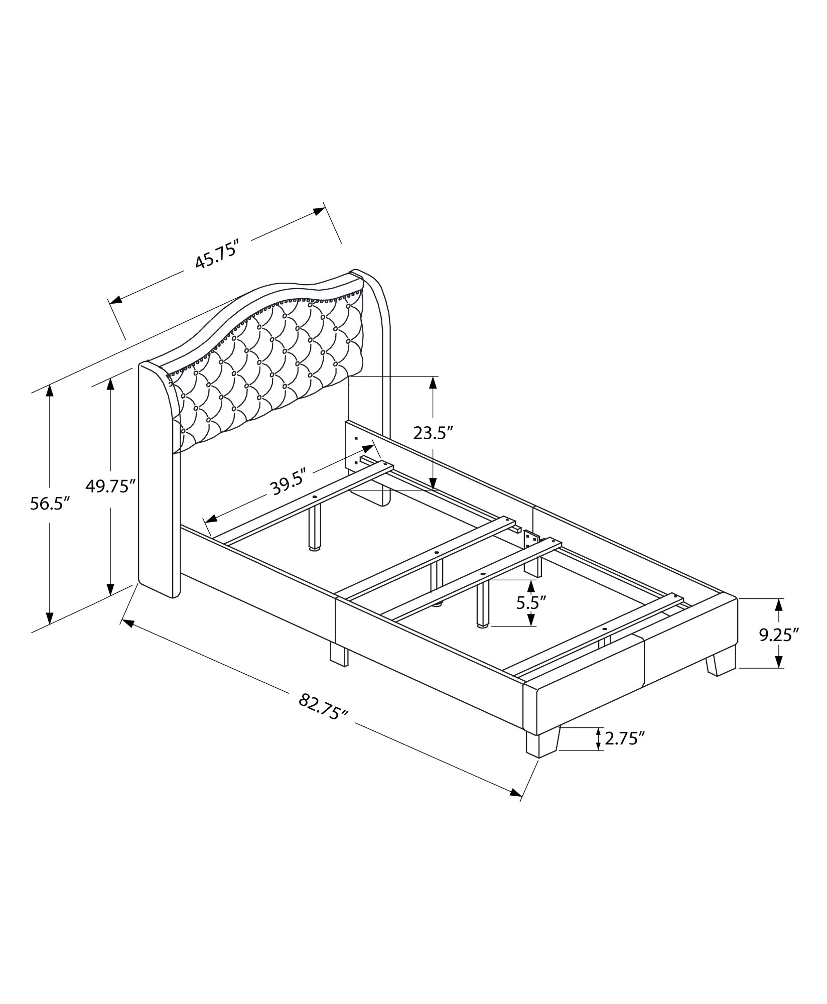 Bed - Twin Size / Brown Leather-Look With Brass Trim