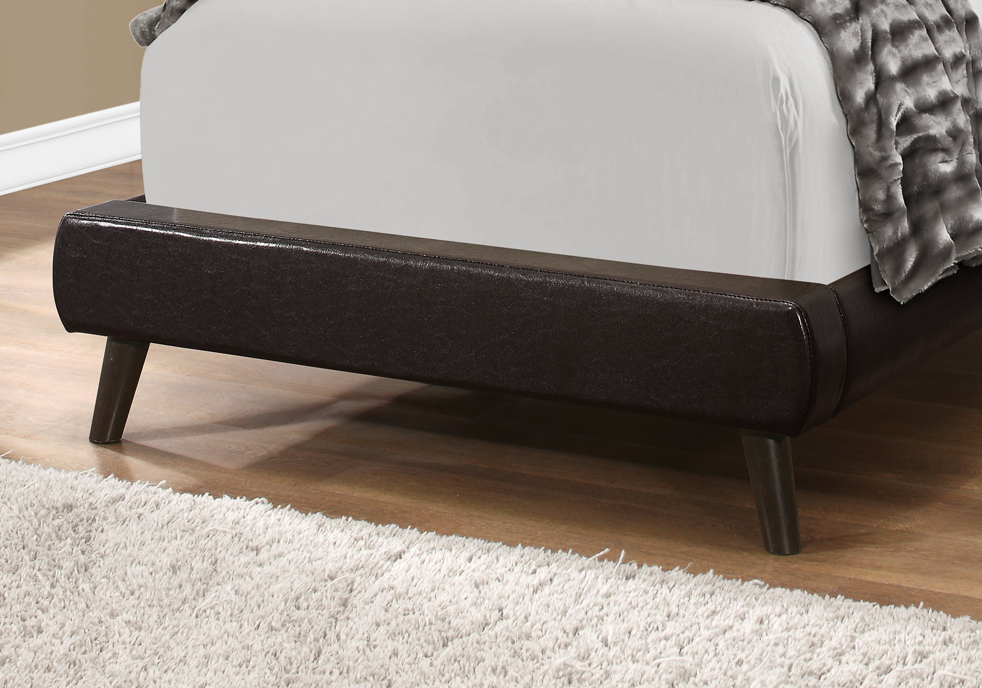 Bed - Twin Size / Brown Leather-Look With Wood Legs