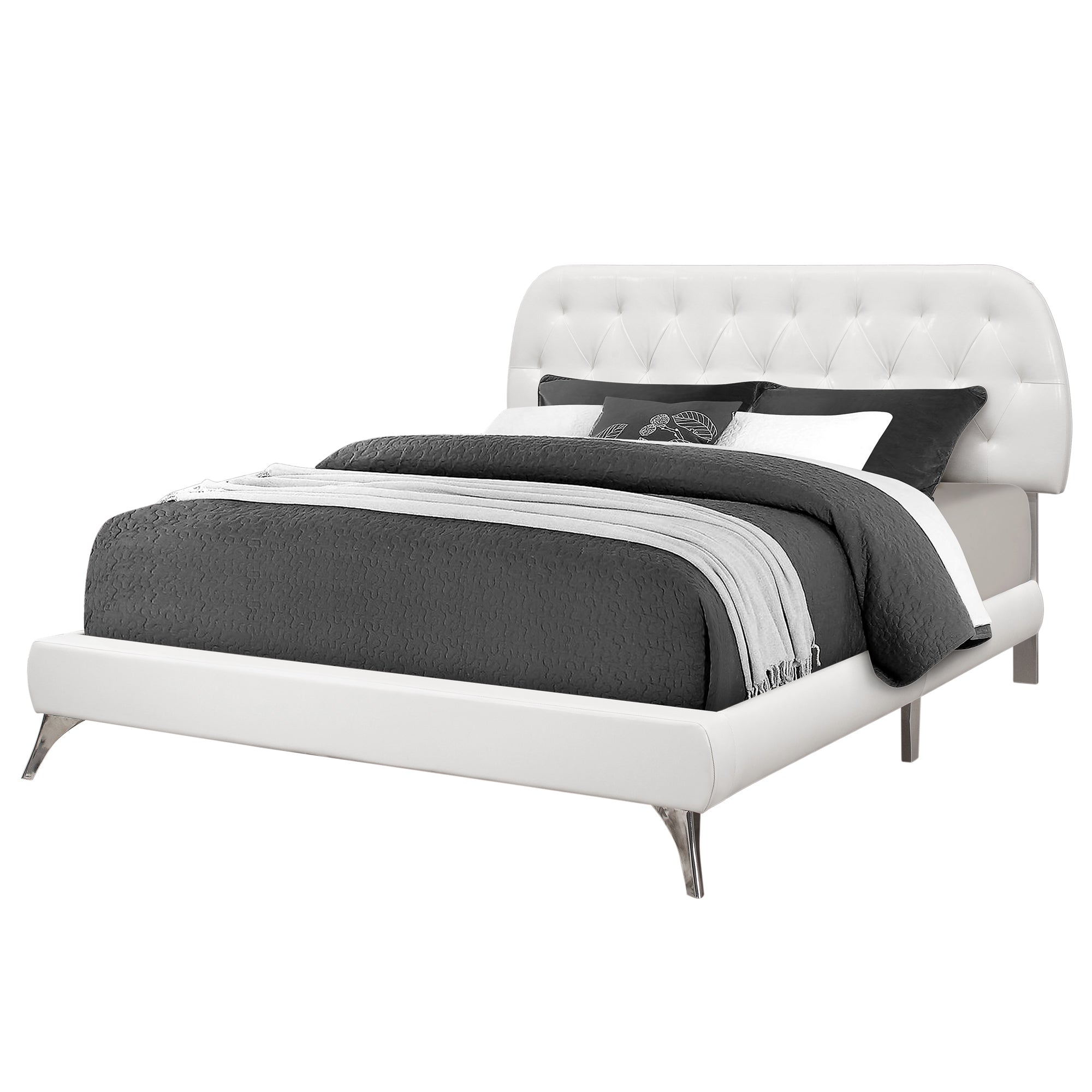 Bed - Queen Size / White Leather-Look With Chrome Legs