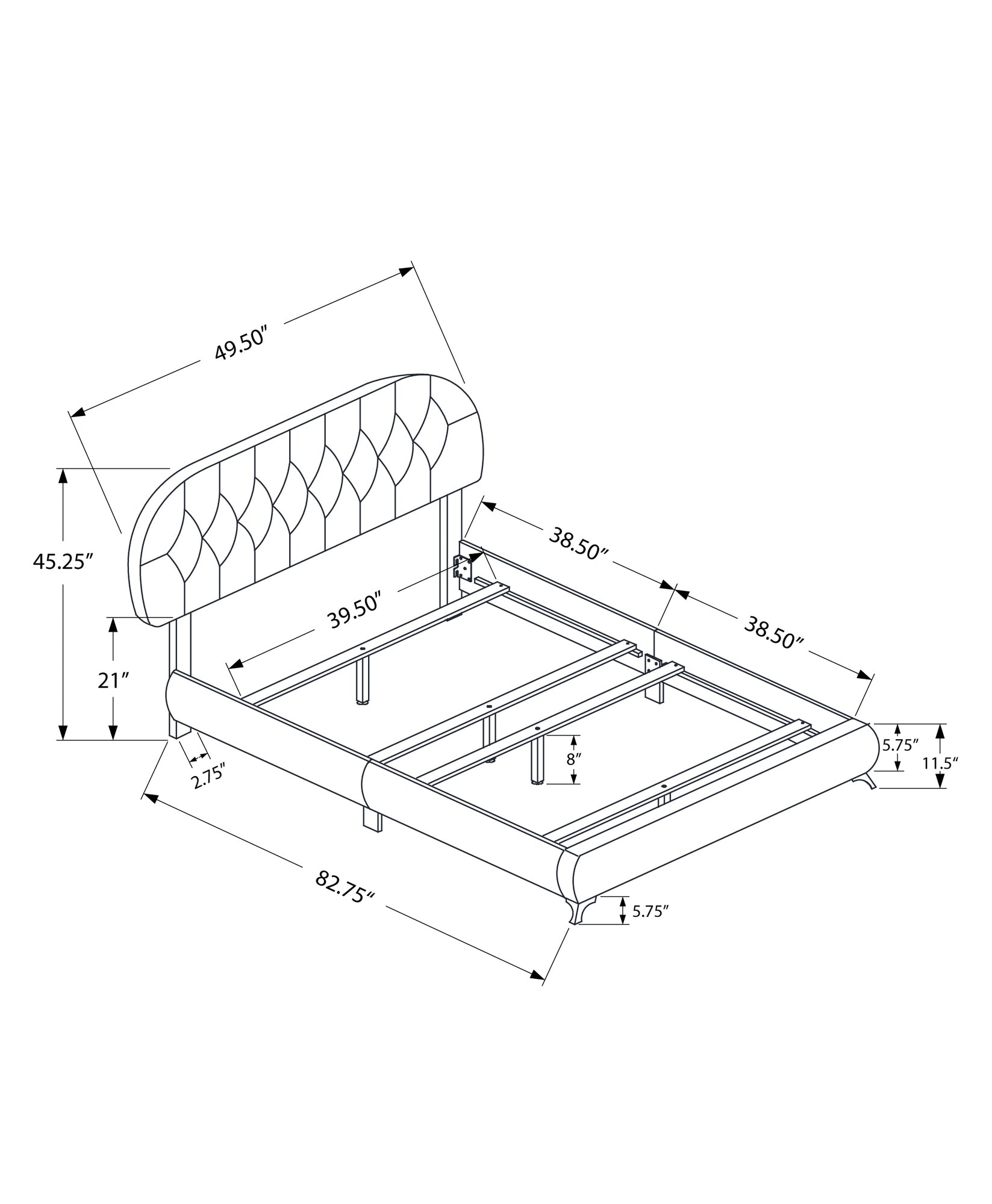 Bed - Twin Size / White Leather-Look With Chrome Legs