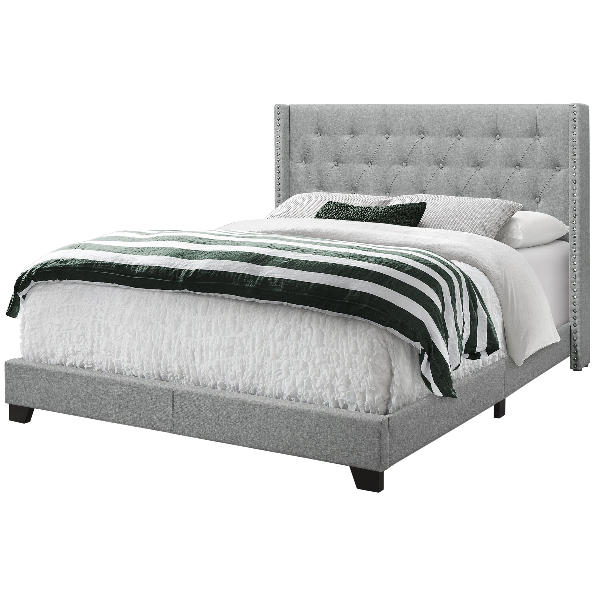 Bed - Queen Size / Grey Linen With Chrome Trim