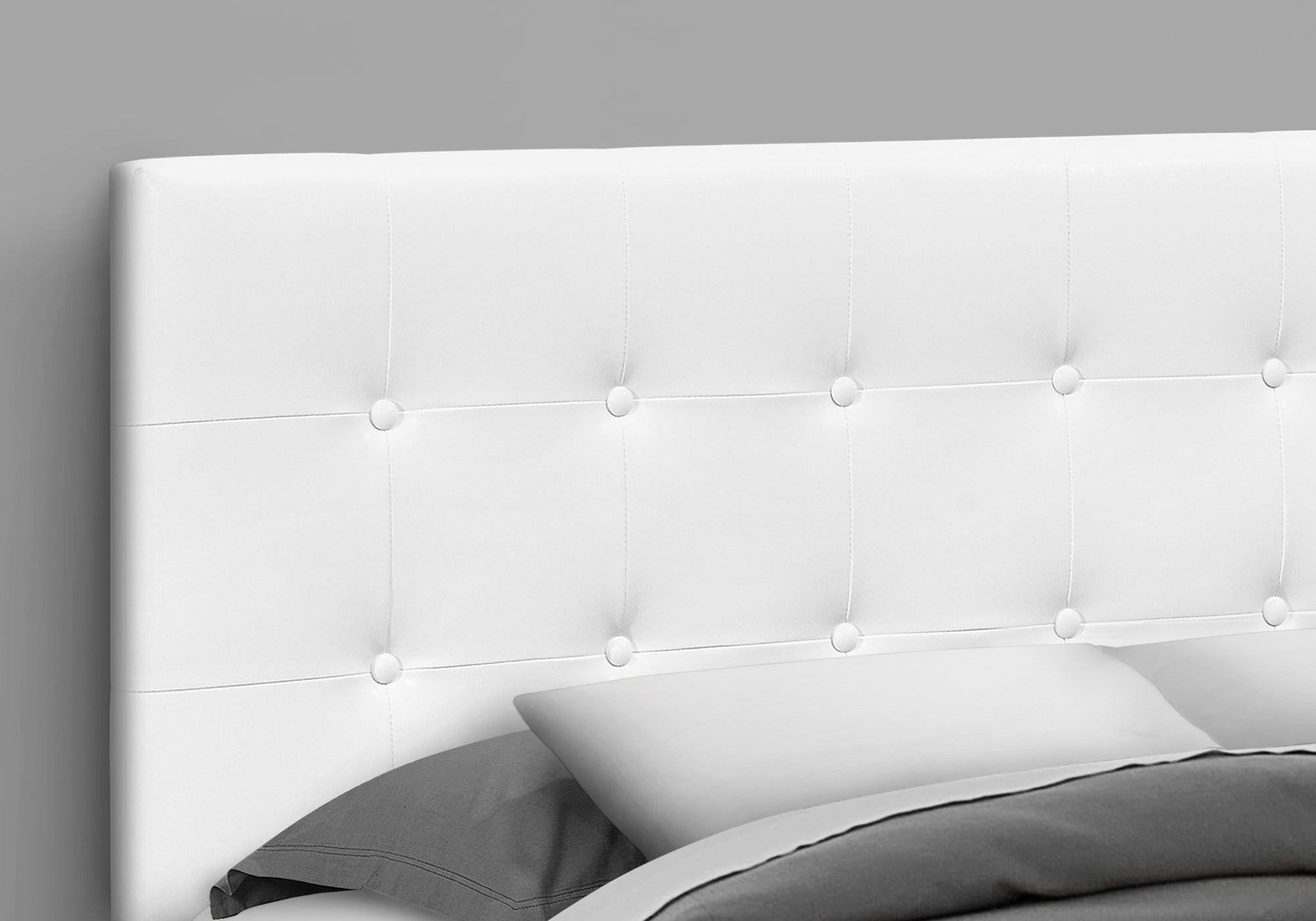 Bed - Queen Size / White Leather-Look Headboard Only